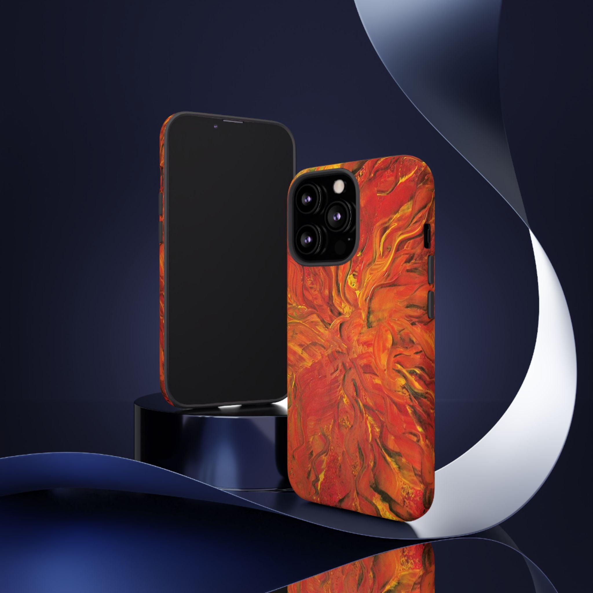 Flame Swirl Tough Phone Case — Abstract Red & Orange Art Protective Cover