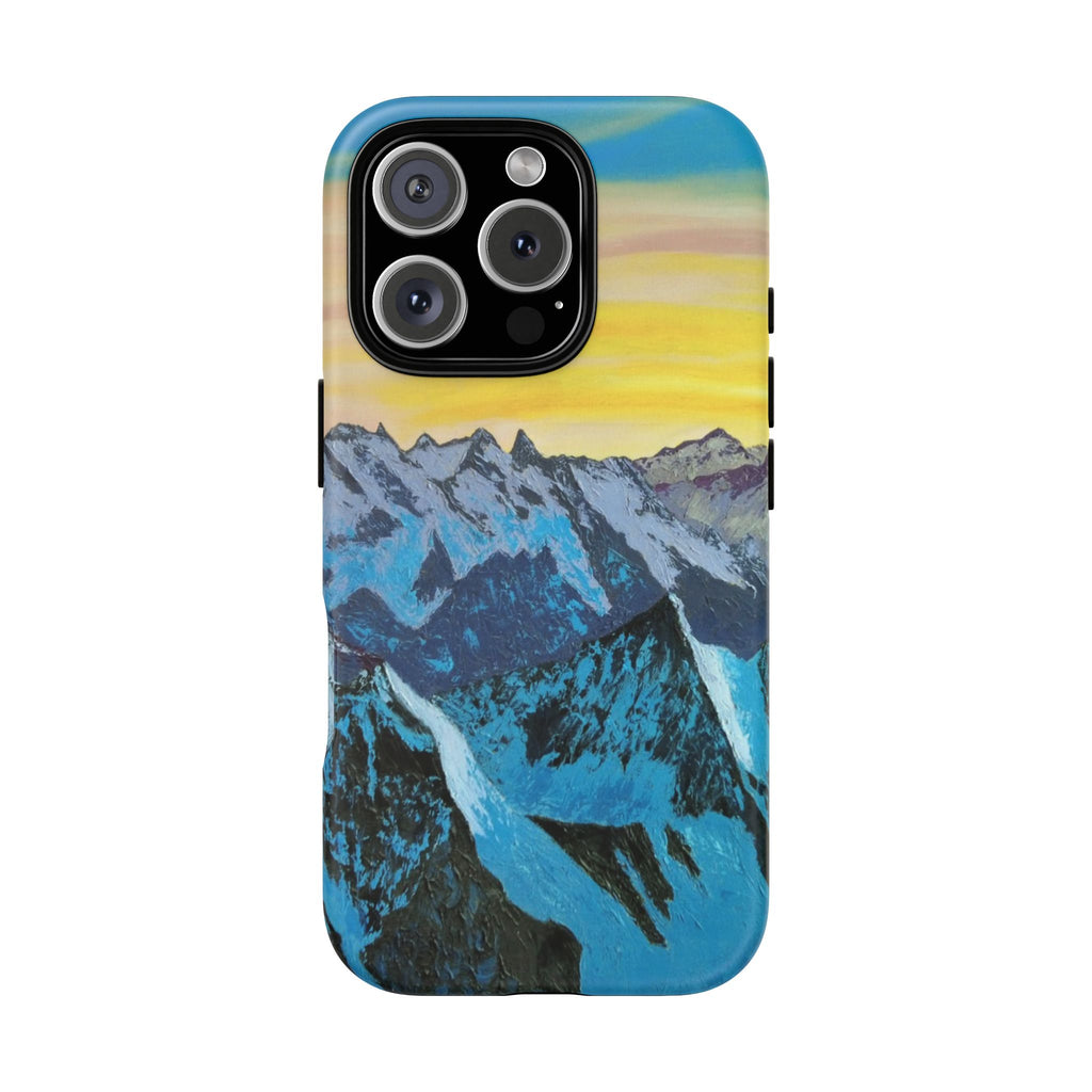 Mountain Sunset Phone Case — Protective Tough Case with Scenic Blue Peaks Design