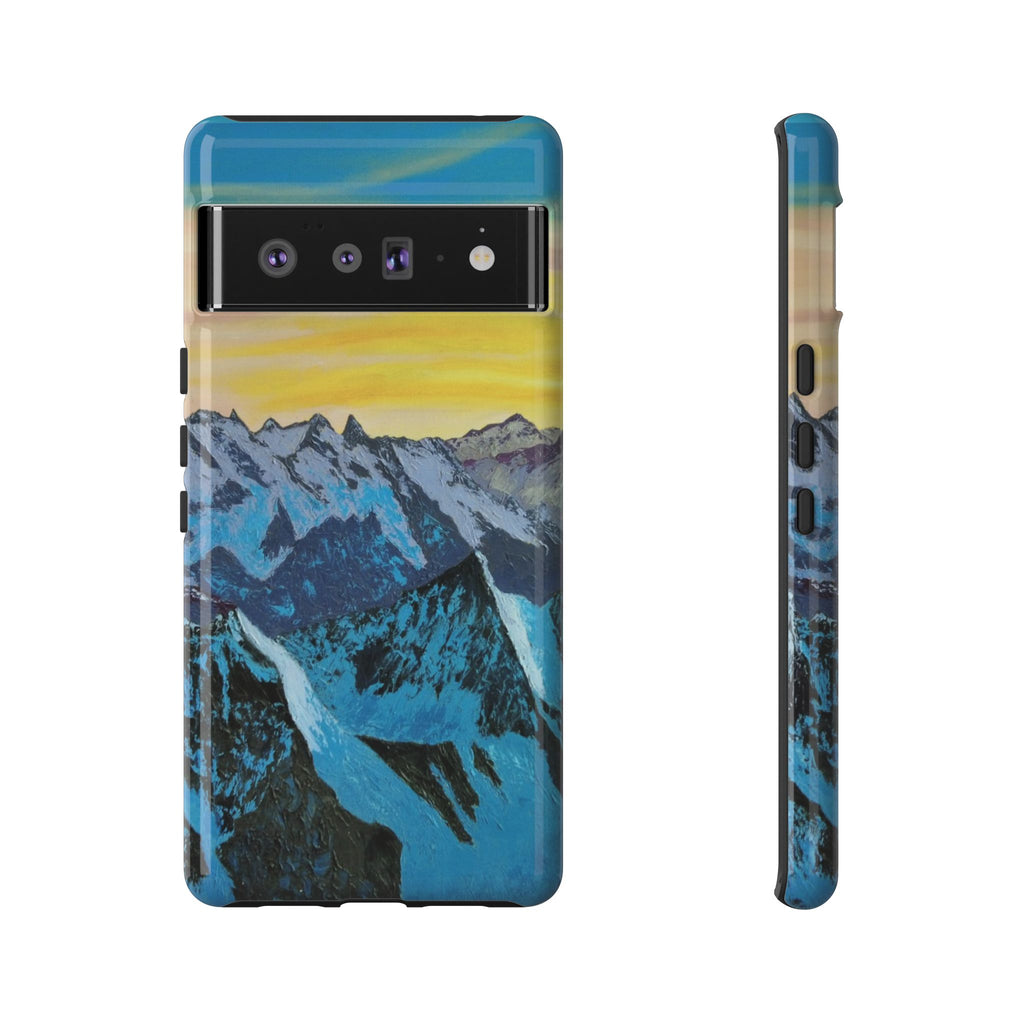 Mountain Sunset Phone Case — Protective Tough Case with Scenic Blue Peaks Design