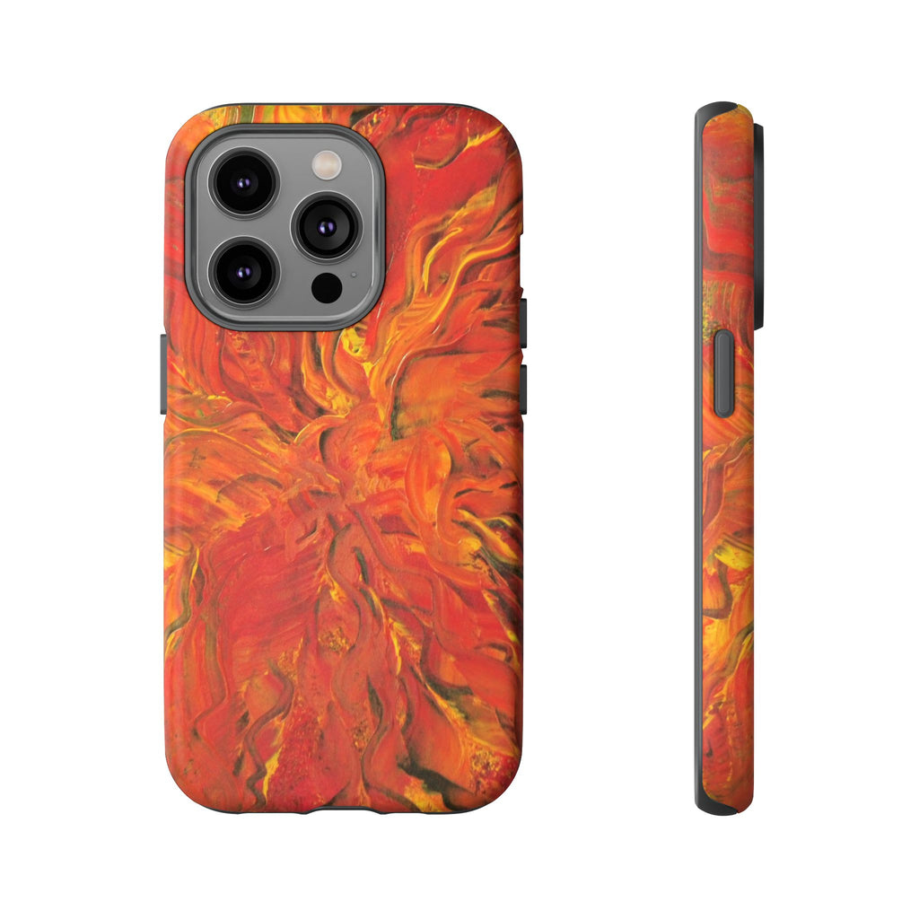 Flame Swirl Tough Phone Case — Abstract Red & Orange Art Protective Cover