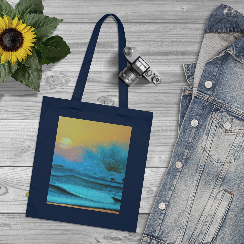 Sunset Wave Organic Cotton Tote — Beachy Art Print Reusable Bag