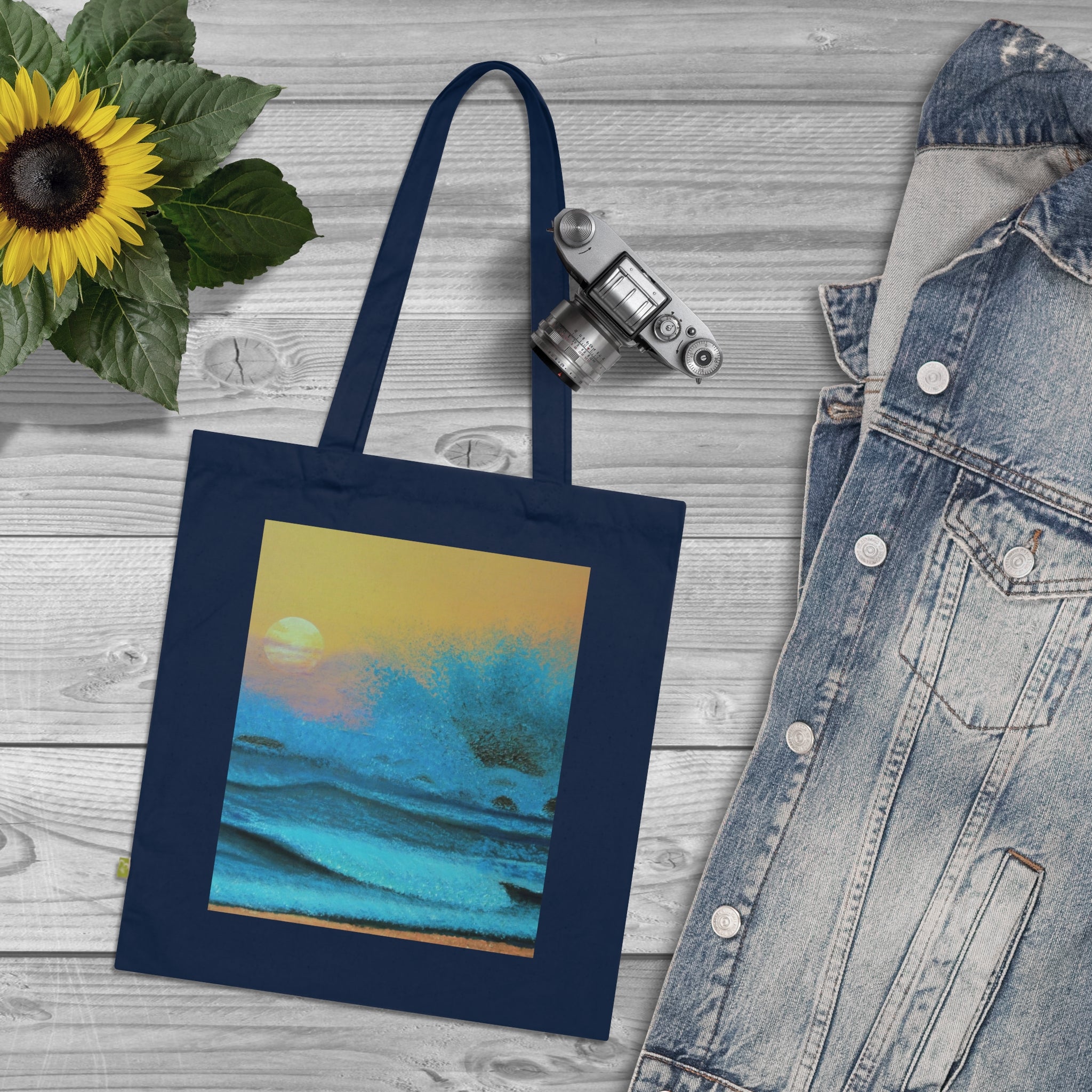 Sunset Wave Organic Cotton Tote — Beachy Art Print Reusable Bag
