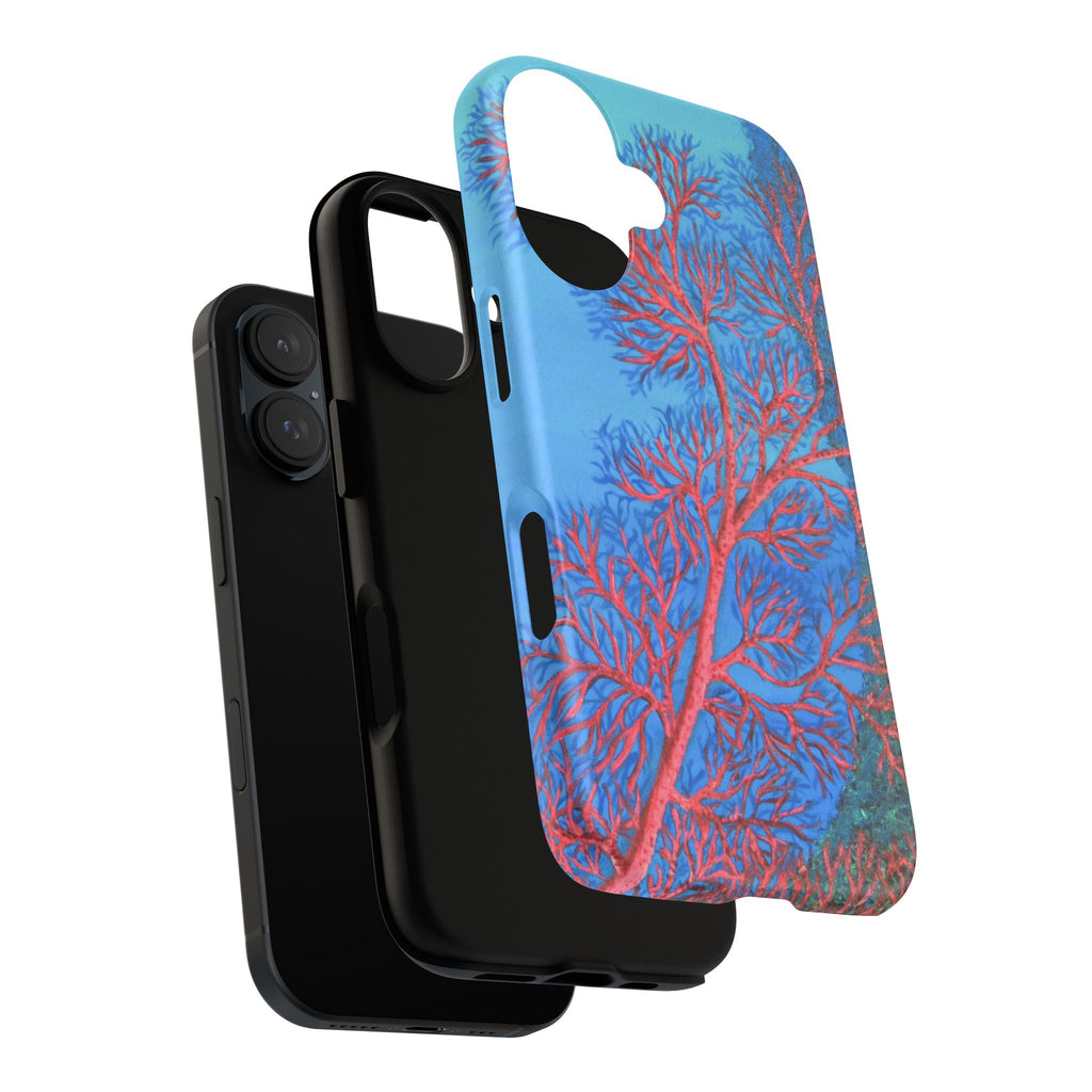 Coral Reef Phone Case — Vibrant Red Sea Fan on Ocean Blue Tough Case
