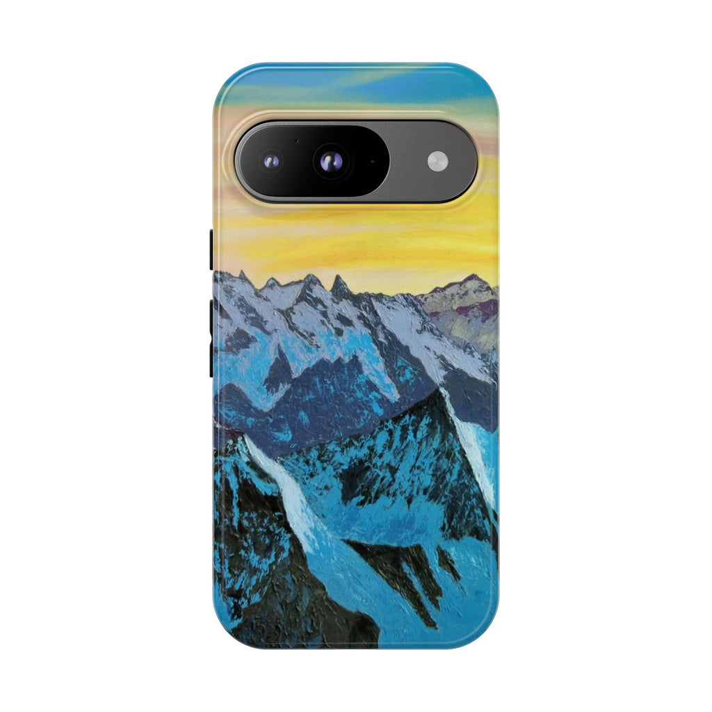 Mountain Sunset Phone Case — Protective Tough Case with Scenic Blue Peaks Design