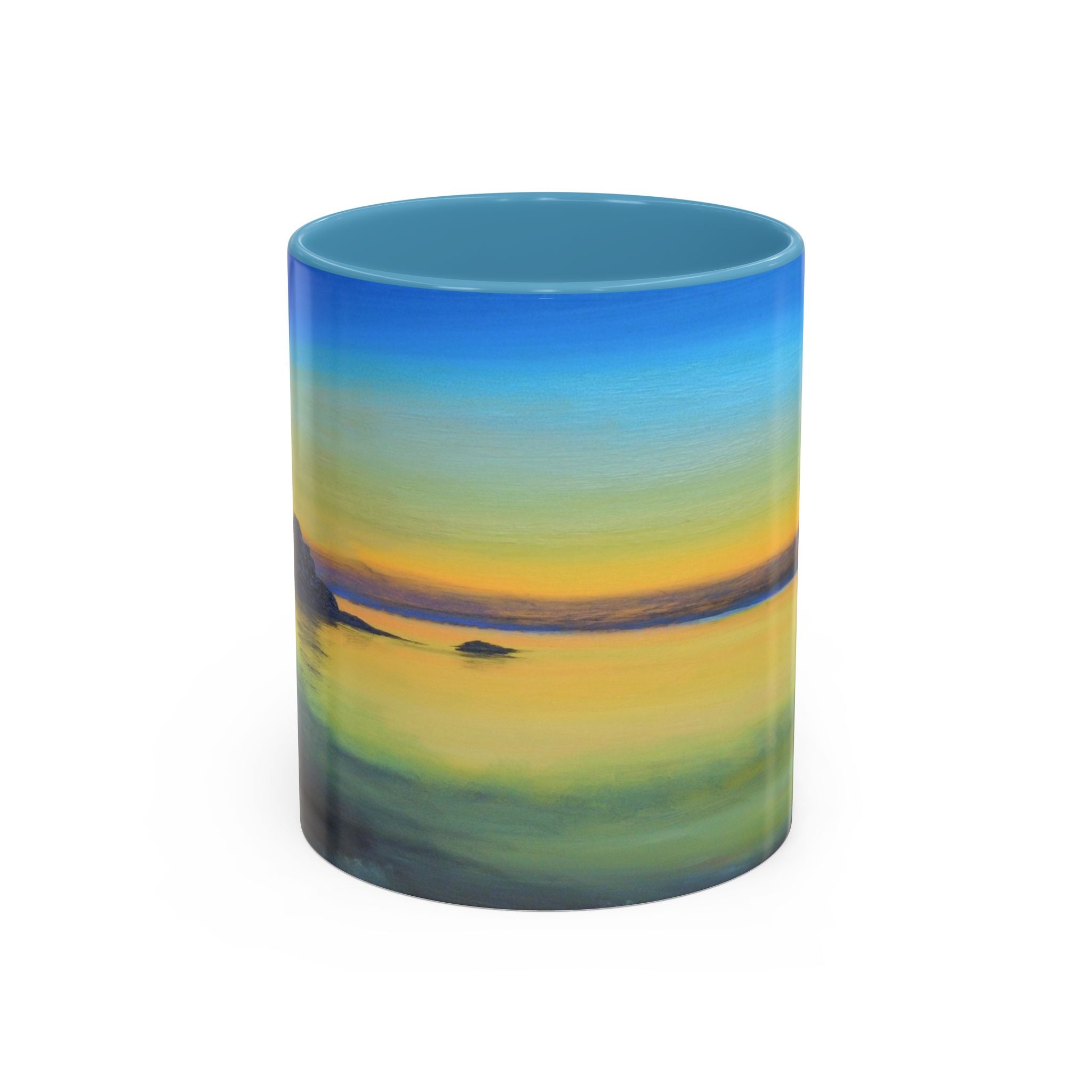 Sunset Horizon Accent Coffee Mug — Pastel Pink Inner & Handle