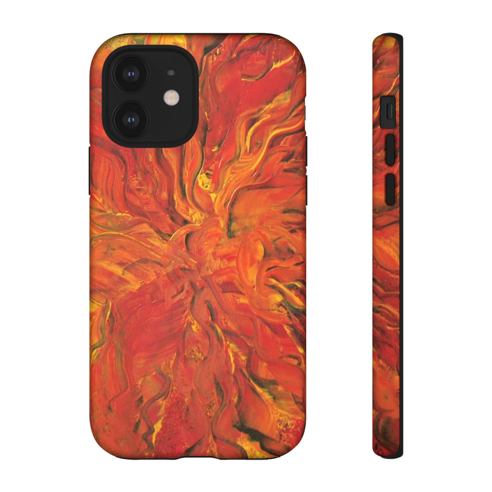 Flame Swirl Tough Phone Case — Abstract Red & Orange Art Protective Cover