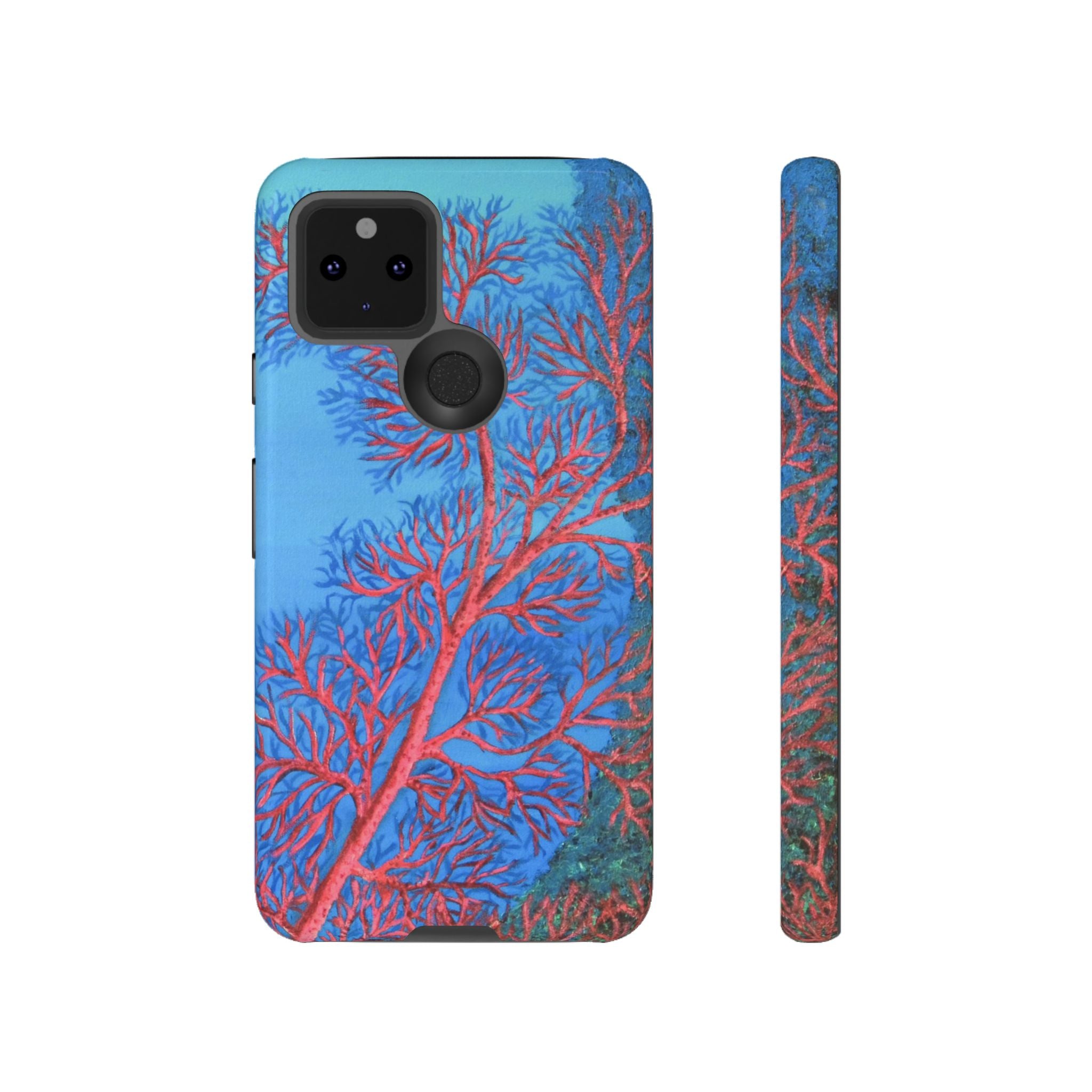 Coral Reef Phone Case — Vibrant Red Sea Fan on Ocean Blue Tough Case