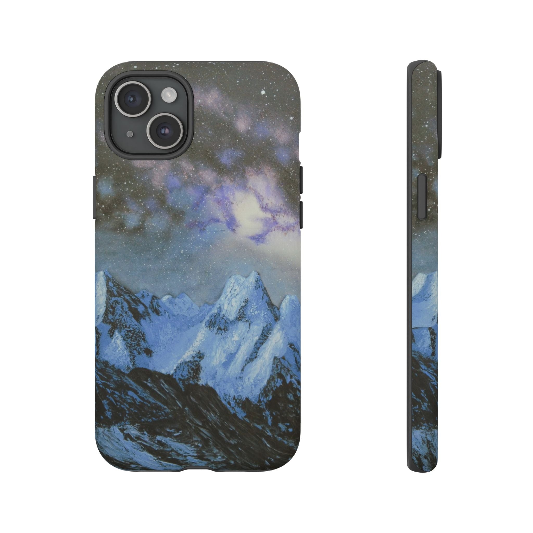 Mountain Night Sky Phone Case — Tough Protective iPhone Cover with Aurora & Snowy Peaks