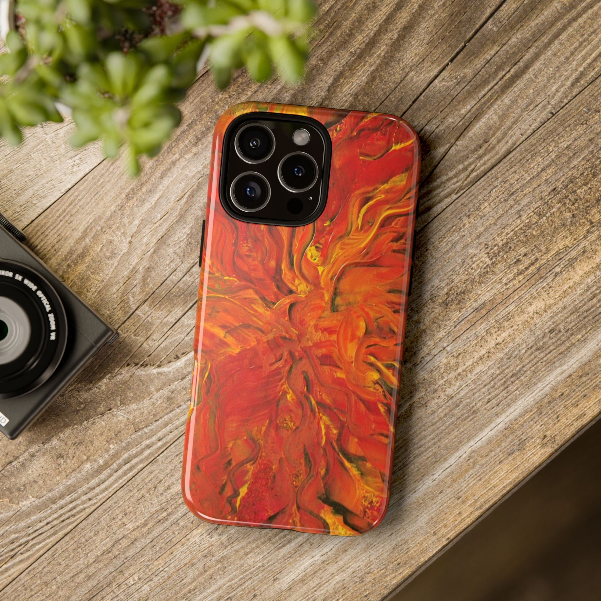Flame Swirl Tough Phone Case — Abstract Red & Orange Art Protective Cover
