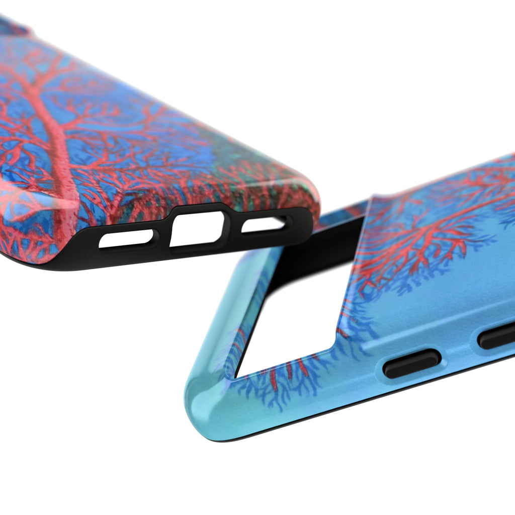 Coral Reef Phone Case — Vibrant Red Sea Fan on Ocean Blue Tough Case