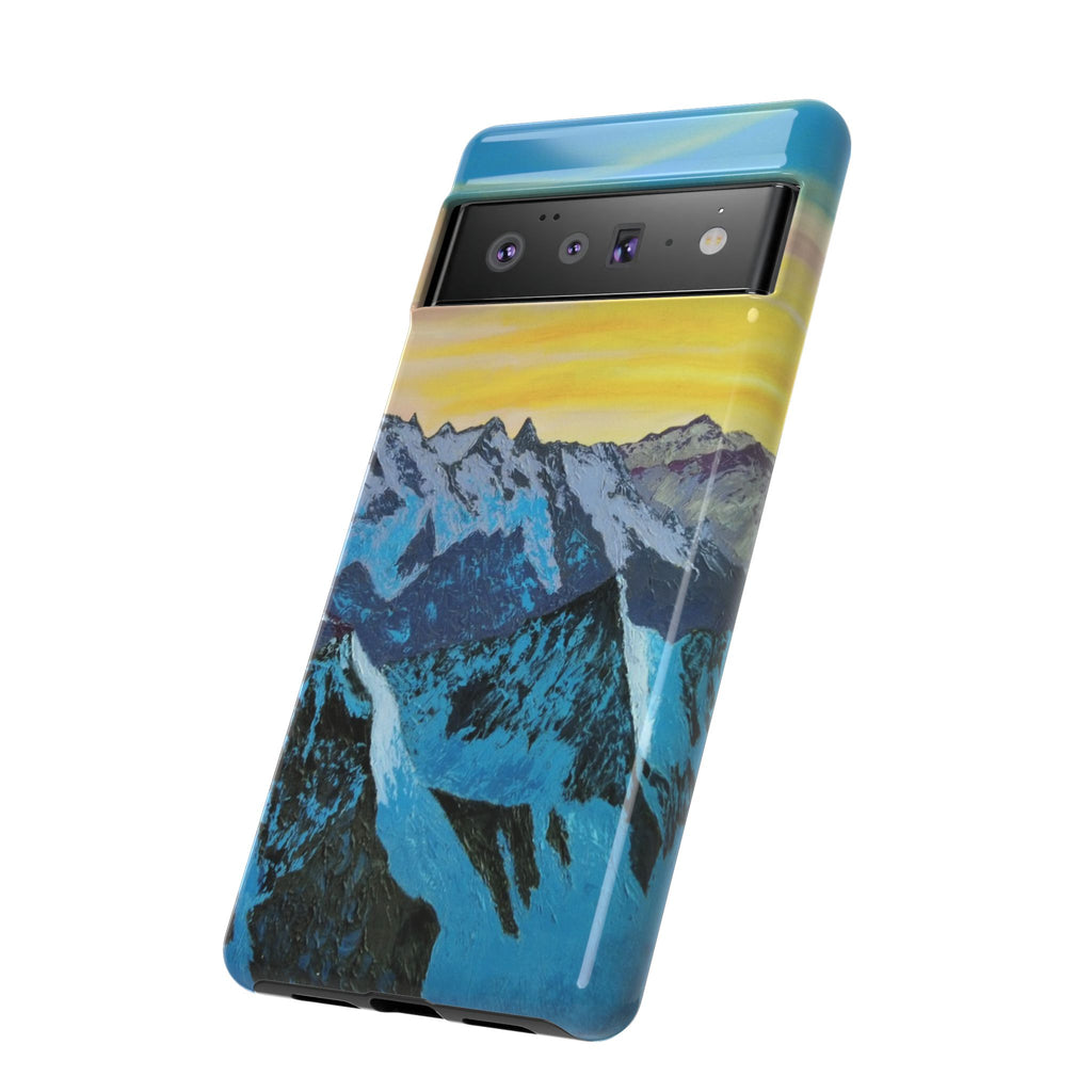 Mountain Sunset Phone Case — Protective Tough Case with Scenic Blue Peaks Design