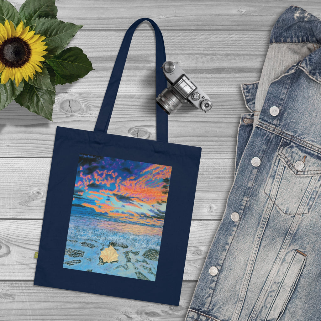 Navy Sunset Seascape Tote Bag — Organic Cotton Beach Market Bag