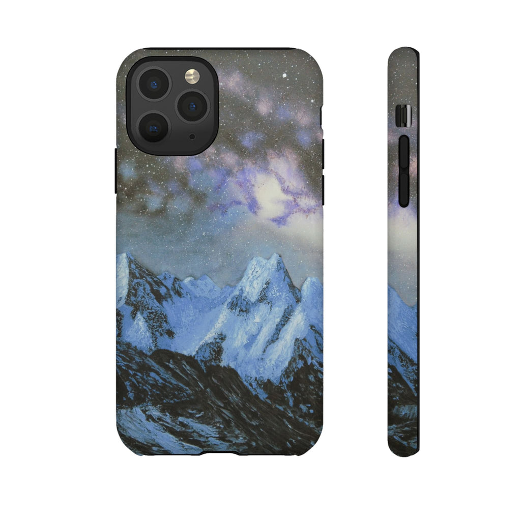 Mountain Night Sky Phone Case — Tough Protective iPhone Cover with Aurora & Snowy Peaks