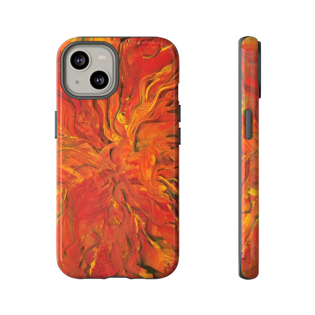 Flame Swirl Tough Phone Case — Abstract Red & Orange Art Protective Cover
