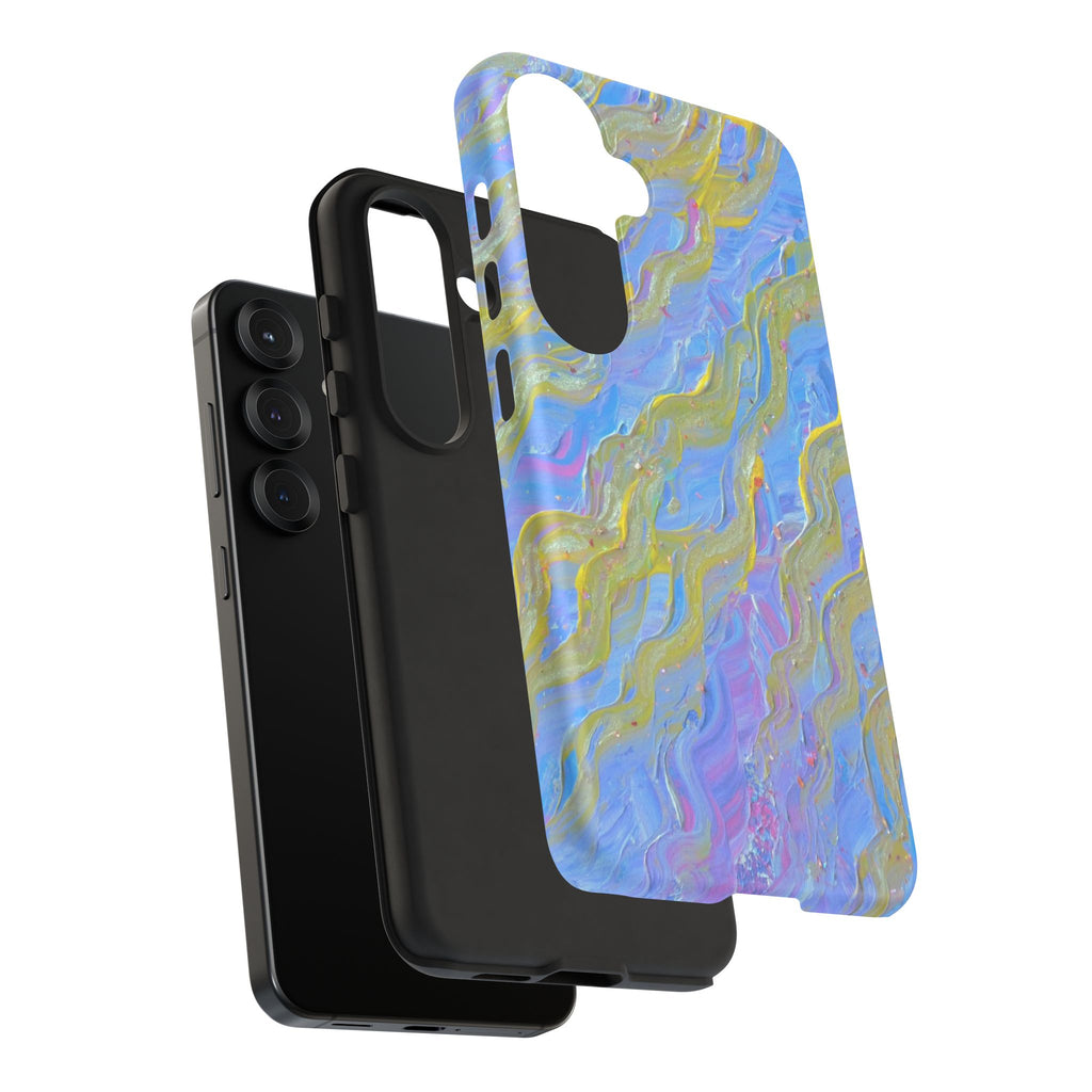 Pastel Marble Tough Phone Case — Blue & Gold Abstract Protective Cover