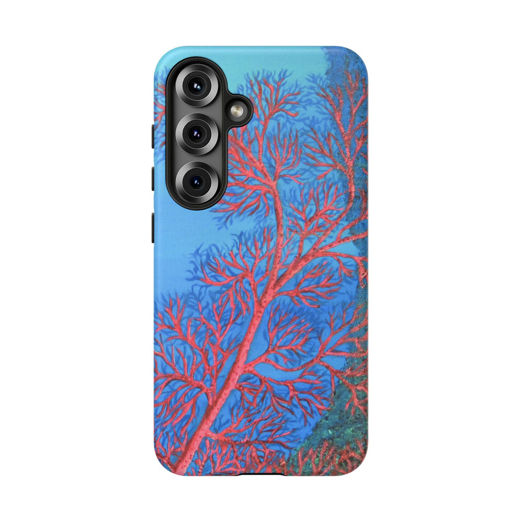 Coral Reef Phone Case — Vibrant Red Sea Fan on Ocean Blue Tough Case