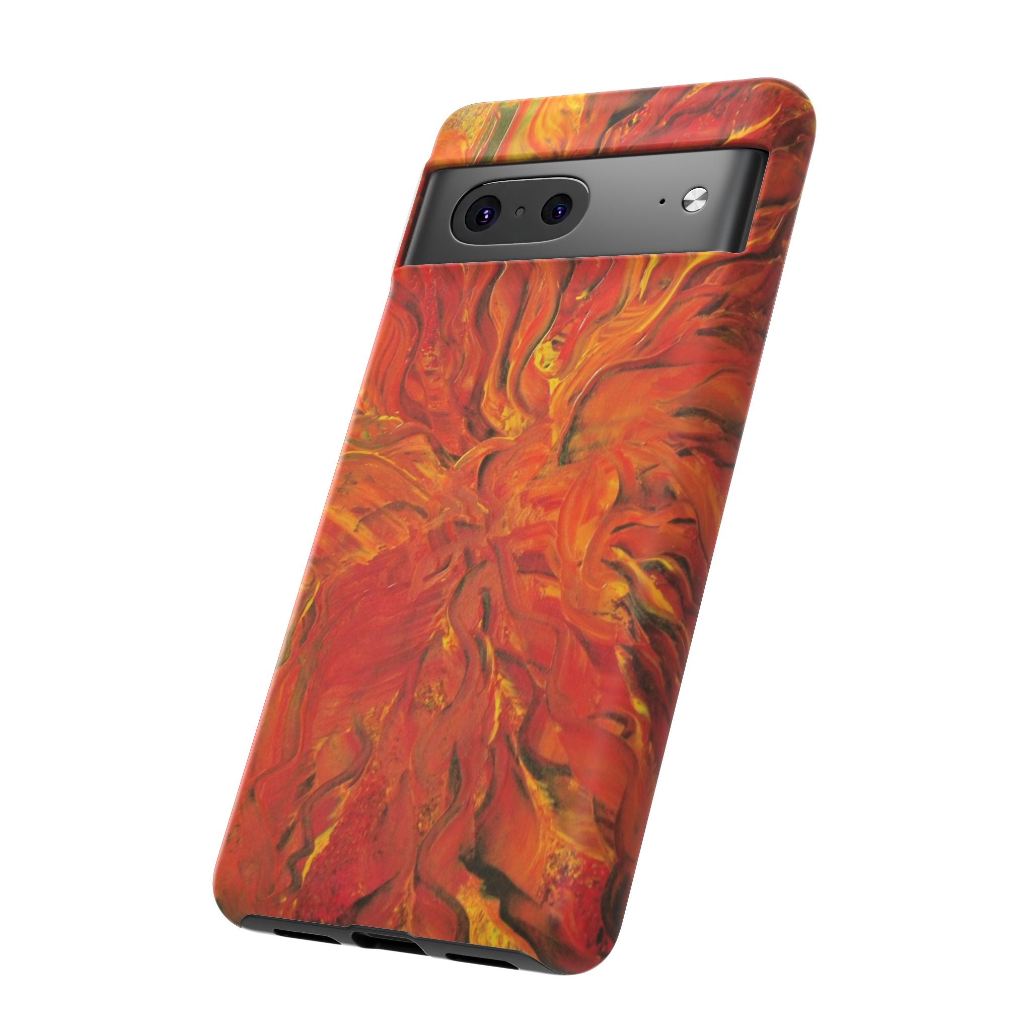 Flame Swirl Tough Phone Case — Abstract Red & Orange Art Protective Cover