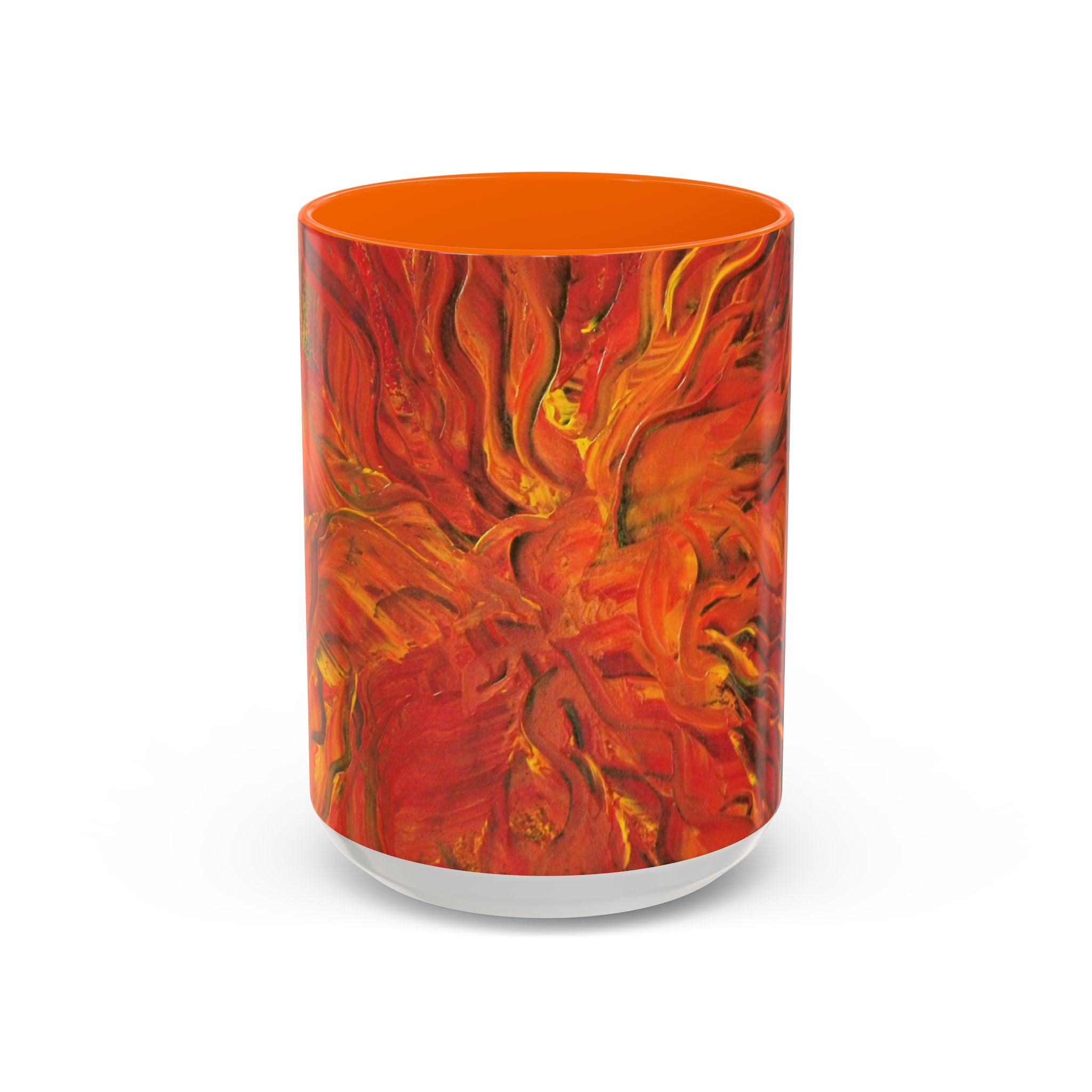 Fiery Abstract Accent Coffee Mug — Red Orange Swirl Art (11/15oz)
