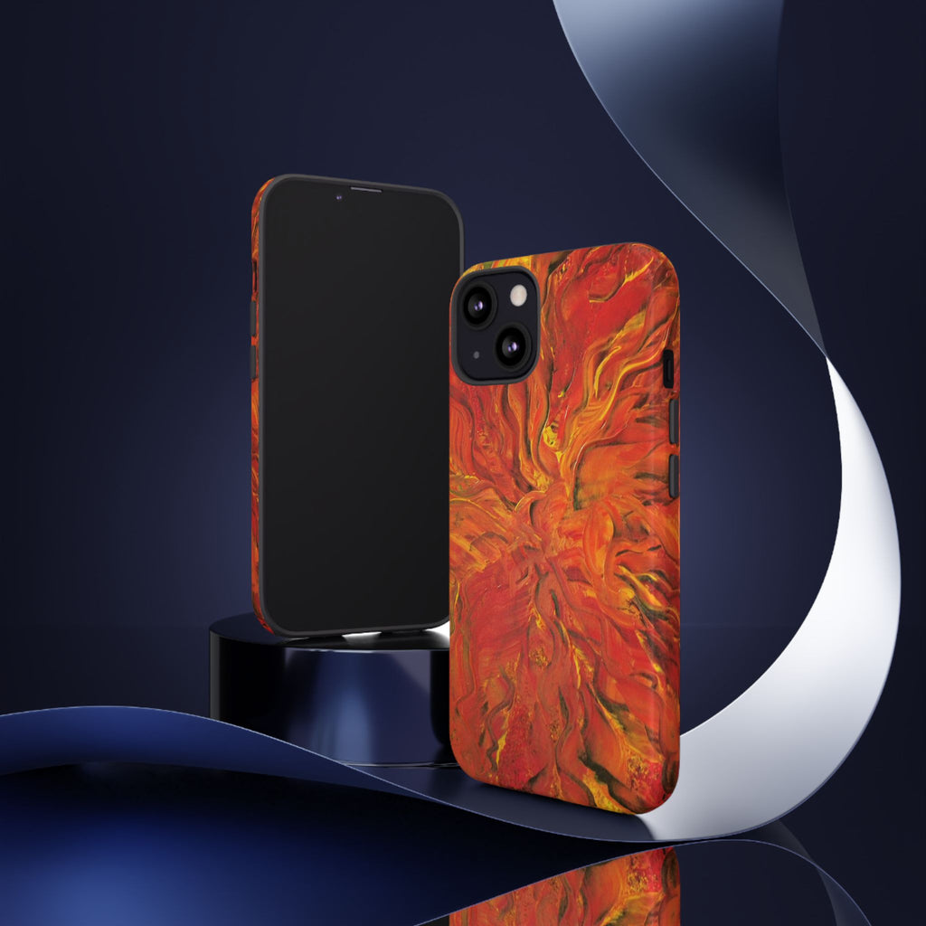 Flame Swirl Tough Phone Case — Abstract Red & Orange Art Protective Cover