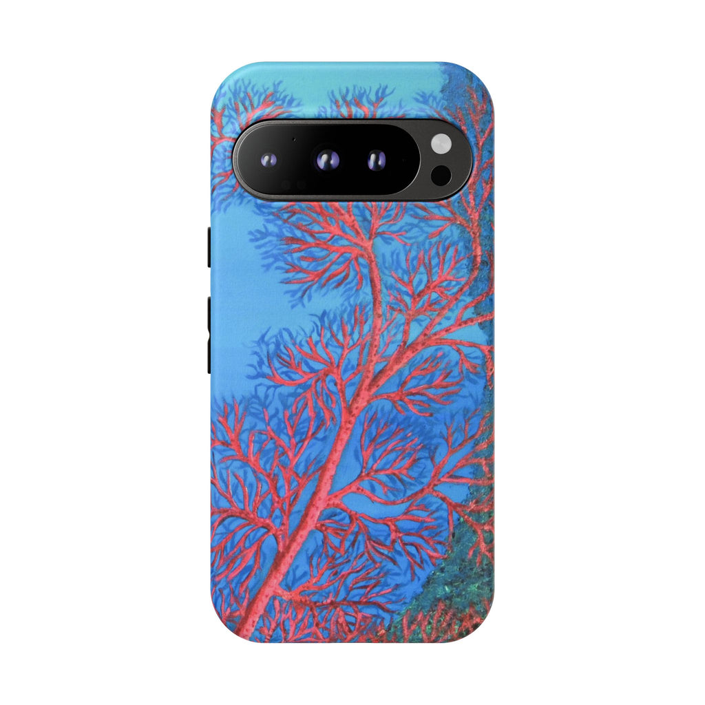 Coral Reef Phone Case — Vibrant Red Sea Fan on Ocean Blue Tough Case