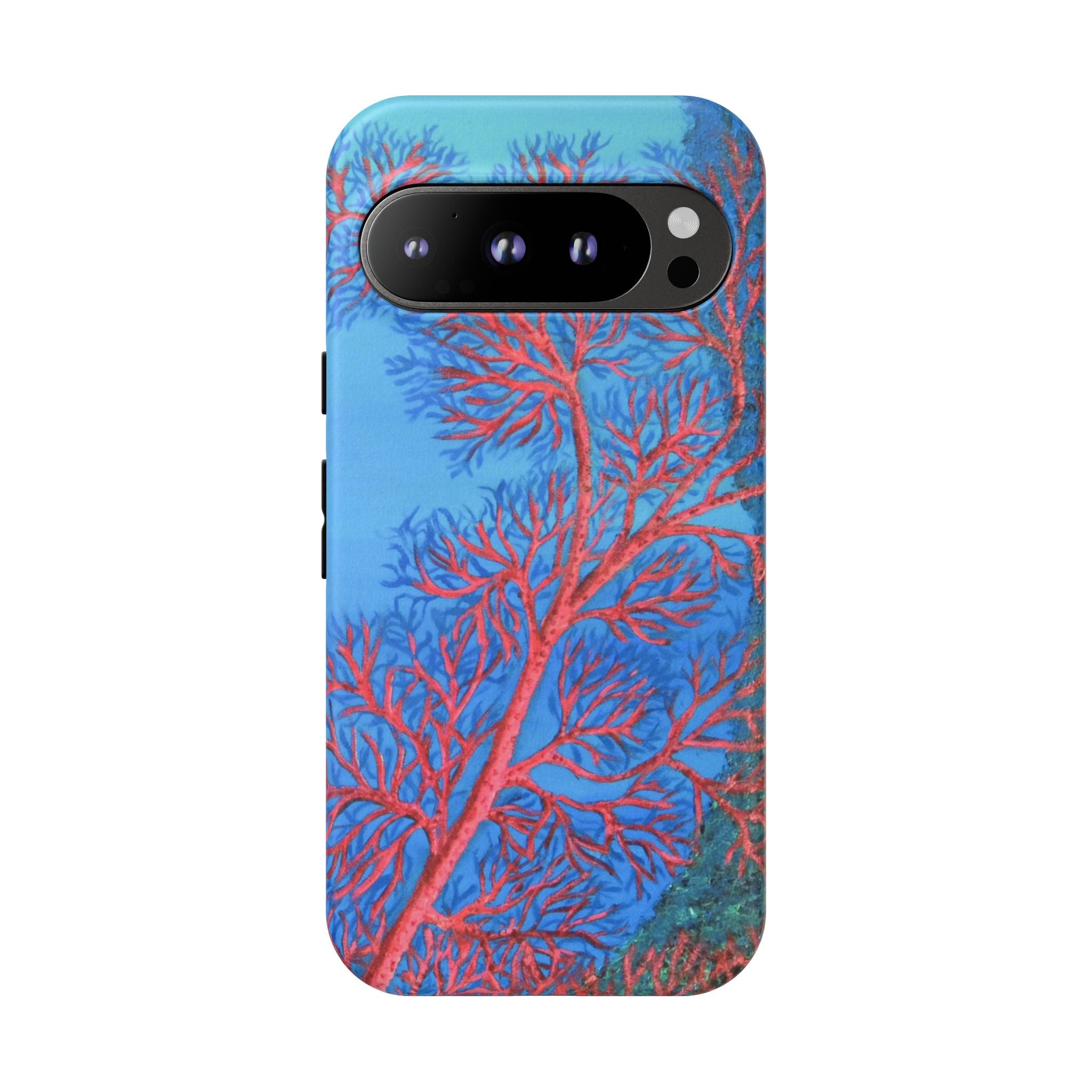 Coral Reef Phone Case — Vibrant Red Sea Fan on Ocean Blue Tough Case