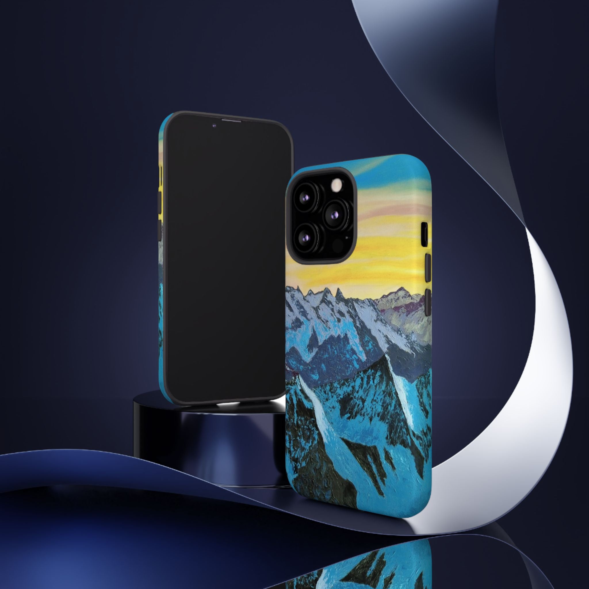 Mountain Sunset Phone Case — Protective Tough Case with Scenic Blue Peaks Design