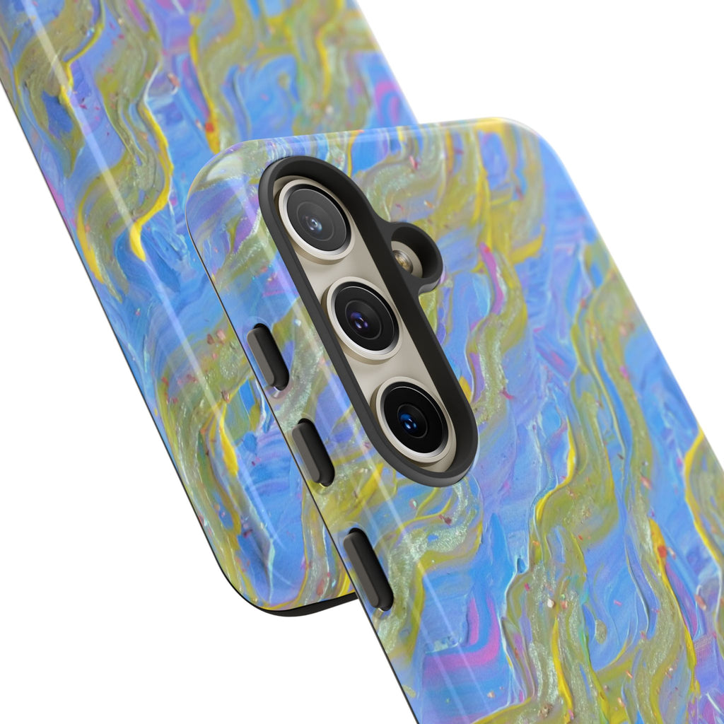 Pastel Marble Tough Phone Case — Blue & Gold Abstract Protective Cover