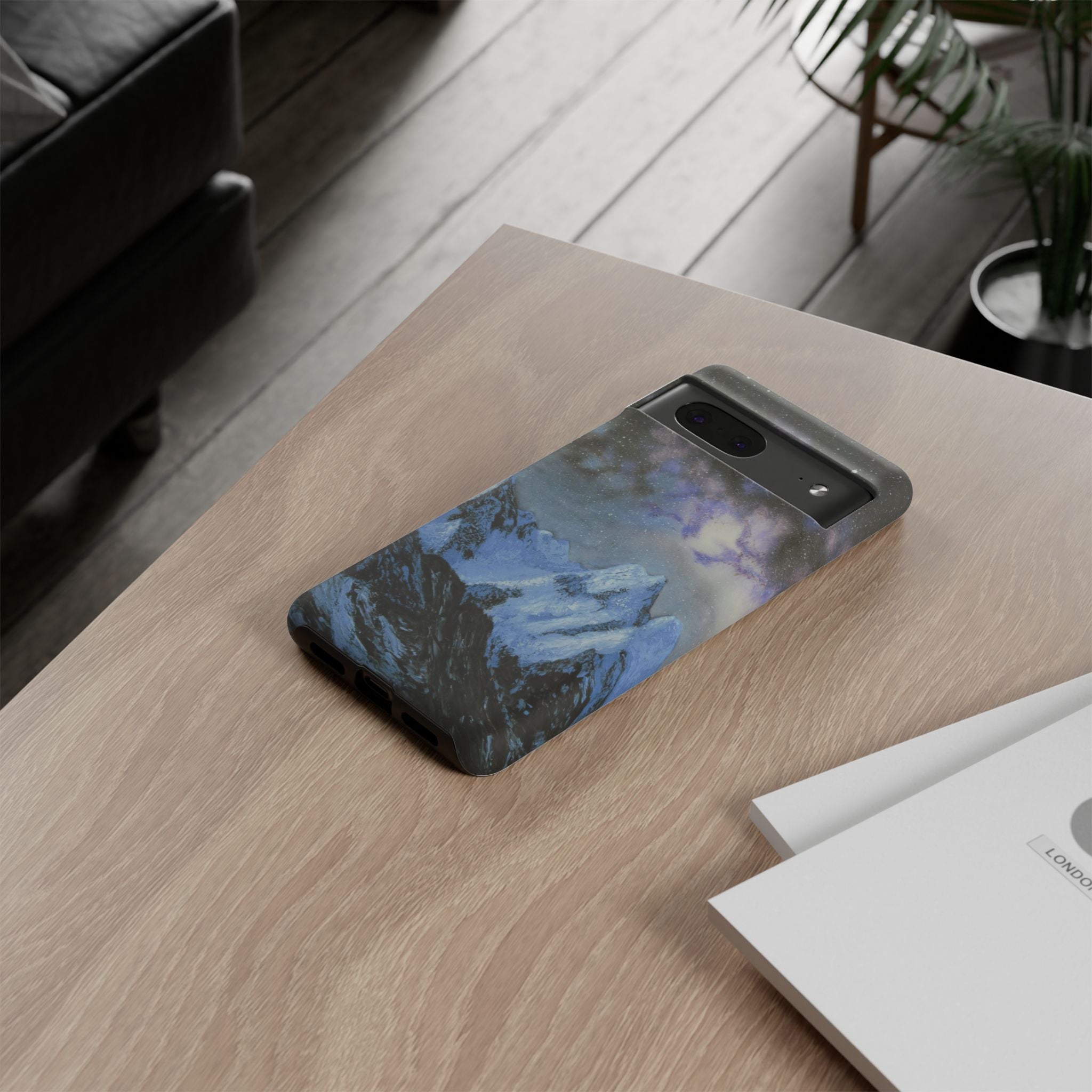 Mountain Night Sky Phone Case — Tough Protective iPhone Cover with Aurora & Snowy Peaks