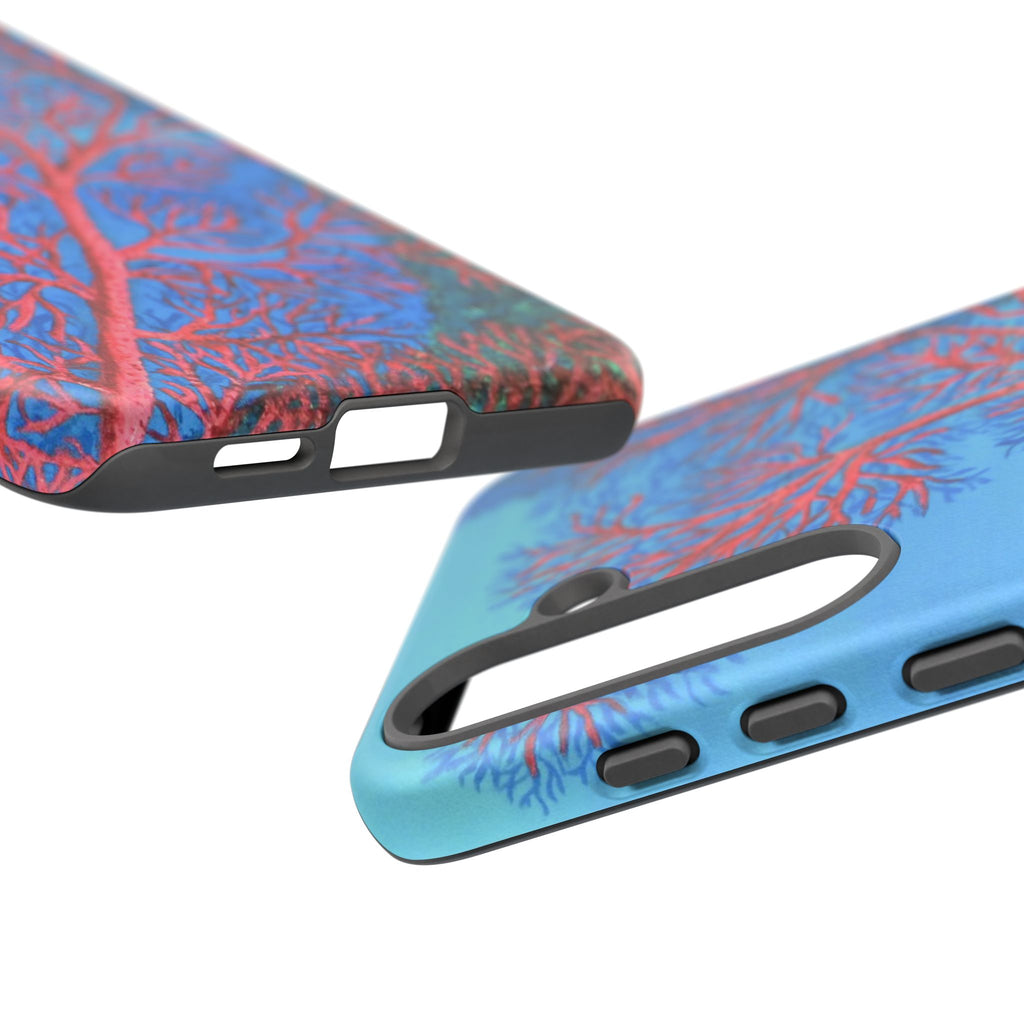 Coral Reef Phone Case — Vibrant Red Sea Fan on Ocean Blue Tough Case