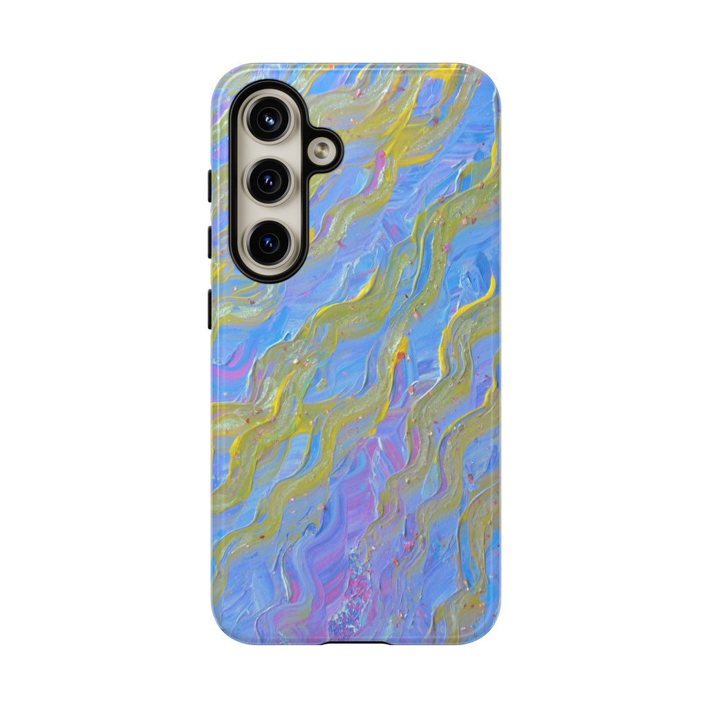Pastel Marble Tough Phone Case — Blue & Gold Abstract Protective Cover