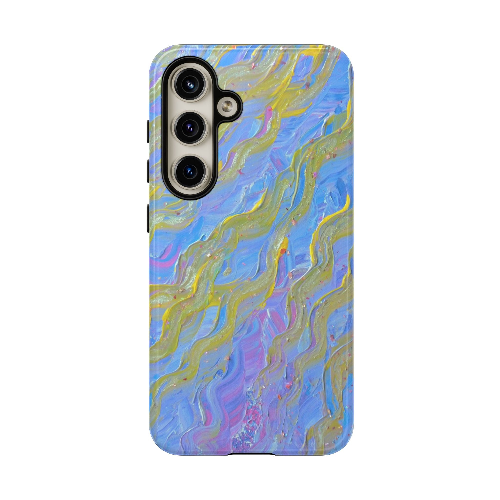 Pastel Marble Tough Phone Case — Blue & Gold Abstract Protective Cover
