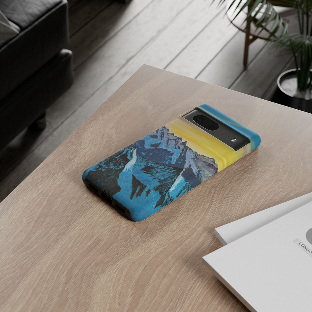 Mountain Sunset Phone Case — Protective Tough Case with Scenic Blue Peaks Design