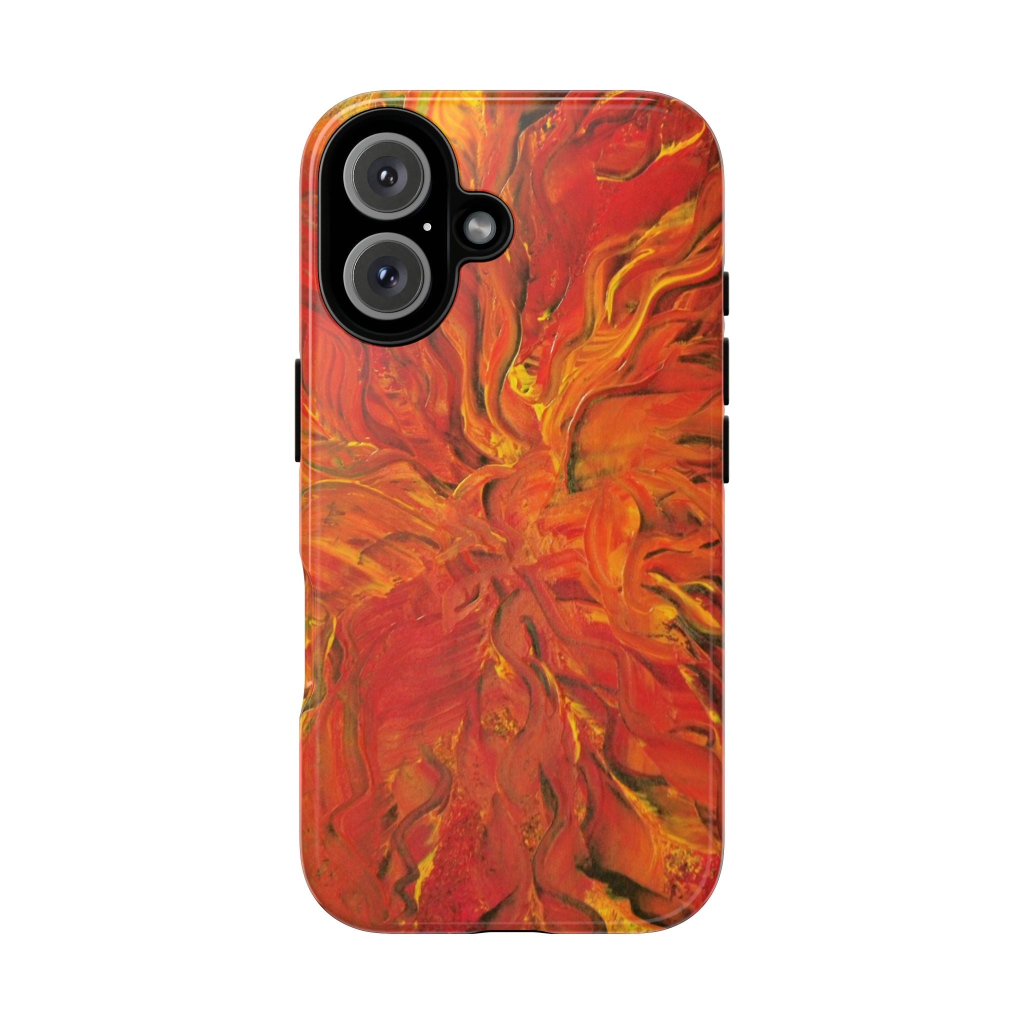 Flame Swirl Tough Phone Case — Abstract Red & Orange Art Protective Cover