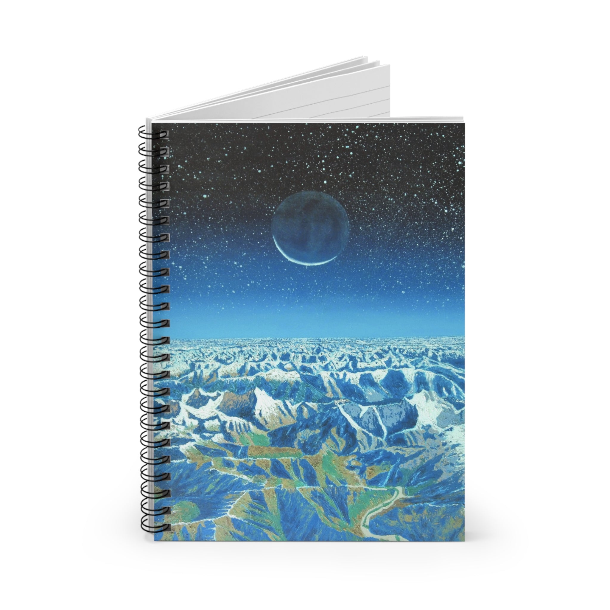 Celestial Mountain Spiral Notebook — Ruled Journal with Moonlit Sky Design