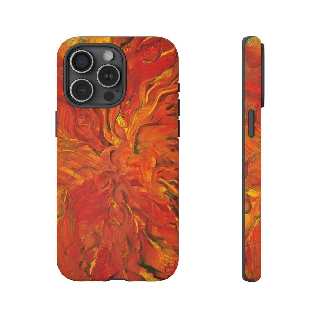Flame Swirl Tough Phone Case — Abstract Red & Orange Art Protective Cover