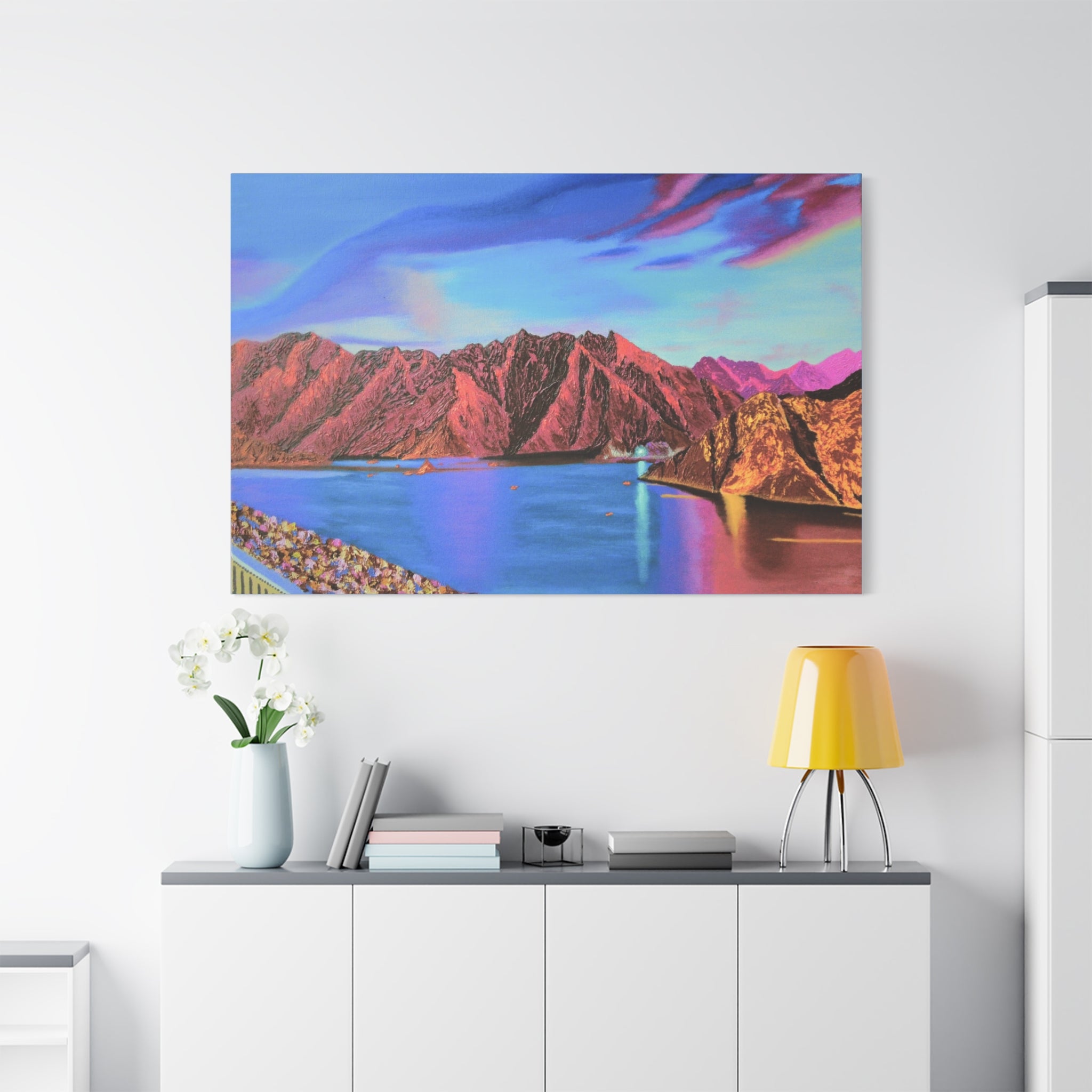 Sunset Mountain Lake Matte Canvas Wall Art — Vibrant Landscape Print