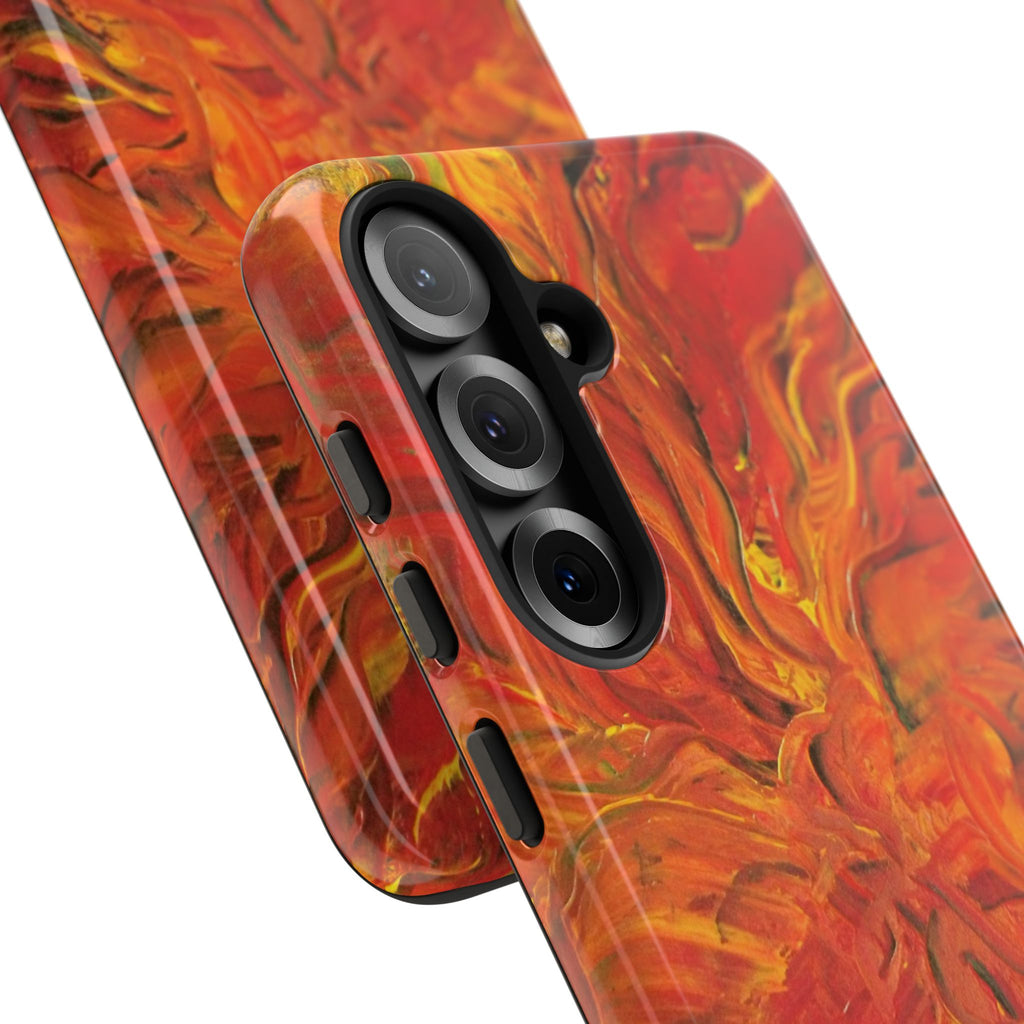 Flame Swirl Tough Phone Case — Abstract Red & Orange Art Protective Cover