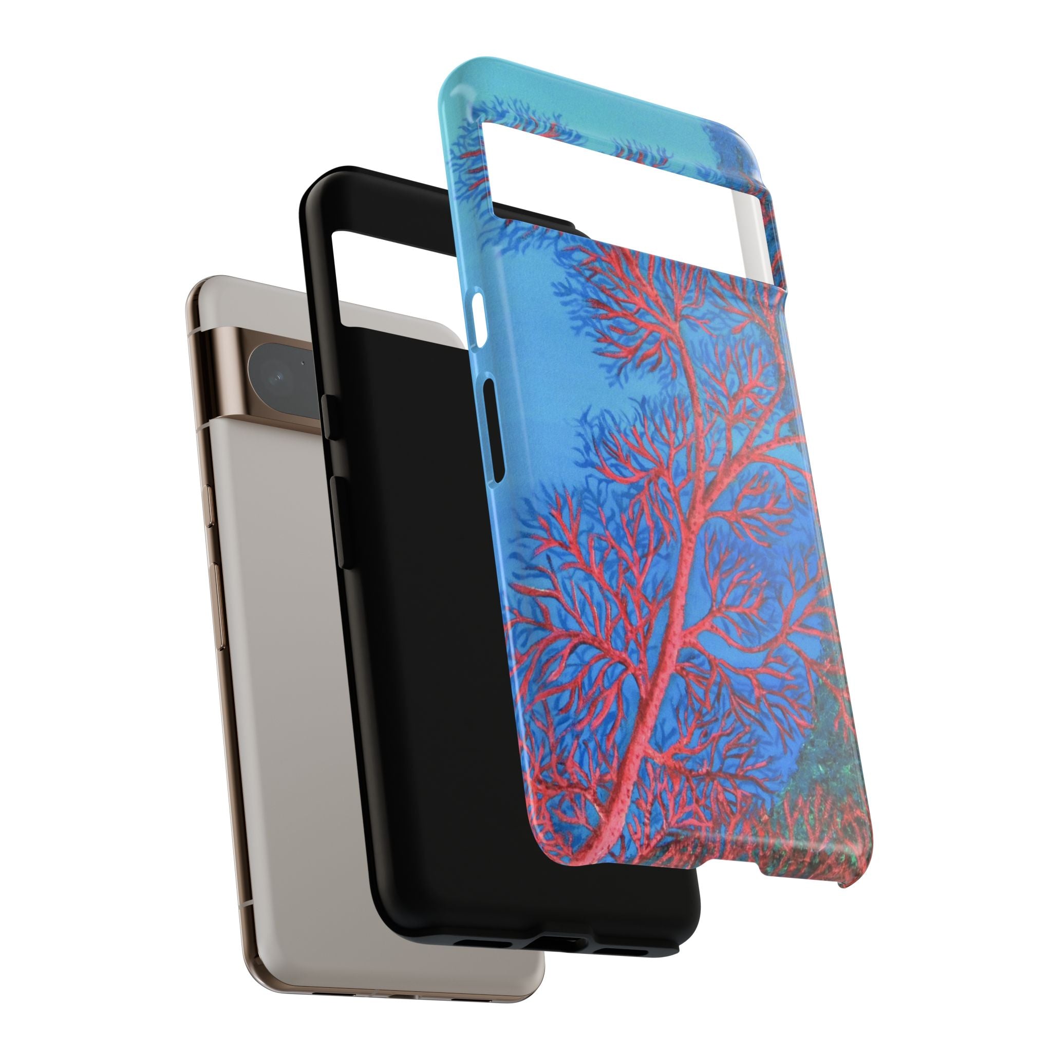 Coral Reef Phone Case — Vibrant Red Sea Fan on Ocean Blue Tough Case
