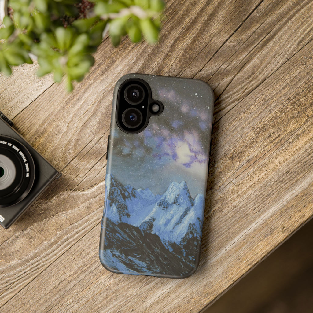 Mountain Night Sky Phone Case — Tough Protective iPhone Cover with Aurora & Snowy Peaks