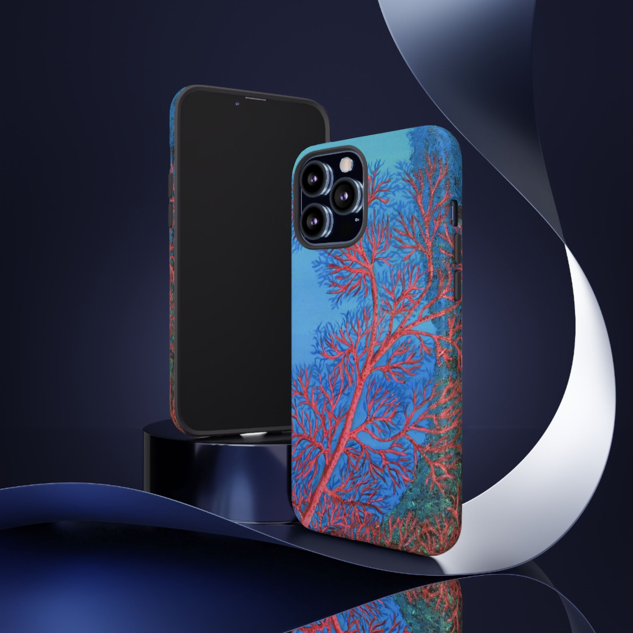 Coral Reef Phone Case — Vibrant Red Sea Fan on Ocean Blue Tough Case