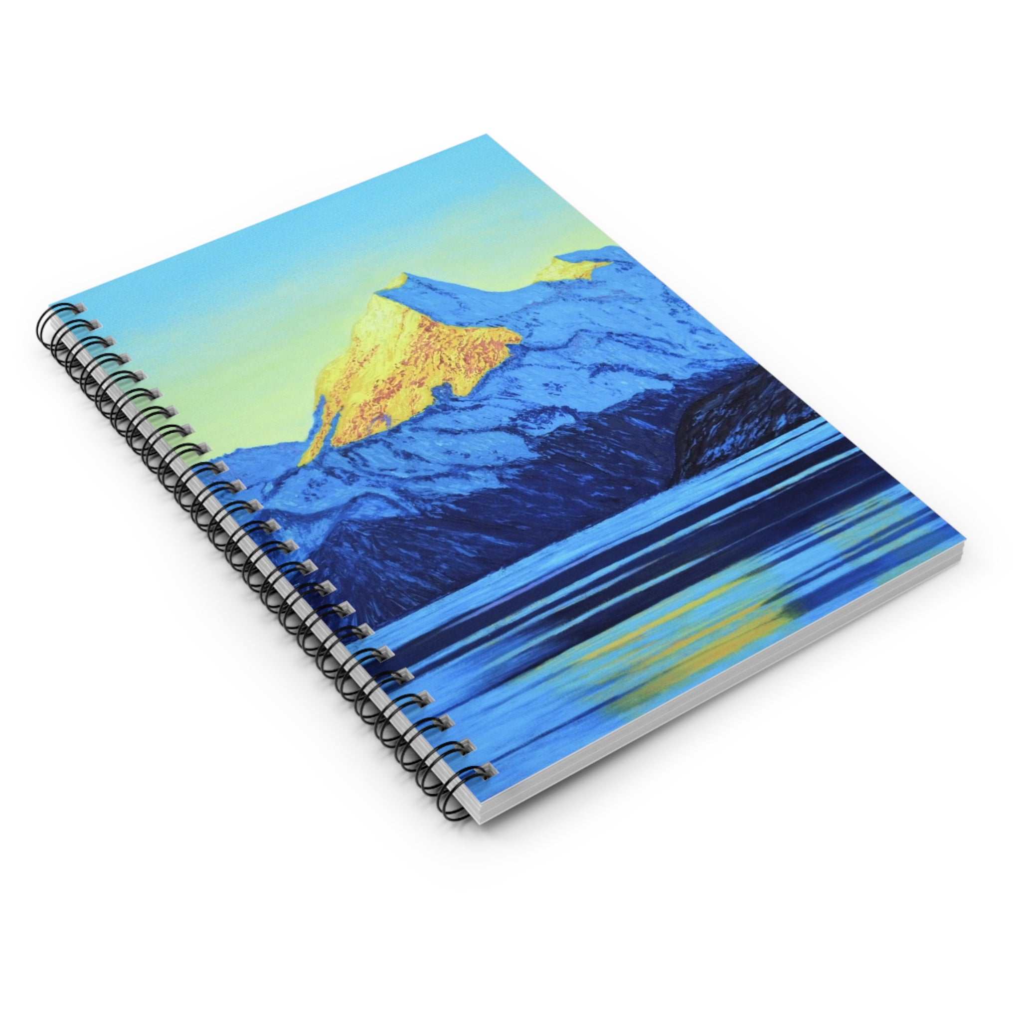 Mountain Sunrise Spiral Notebook — Ruled Journal with Blue & Gold Landscape Cover