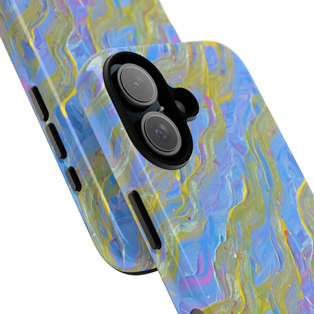 Pastel Marble Tough Phone Case — Blue & Gold Abstract Protective Cover
