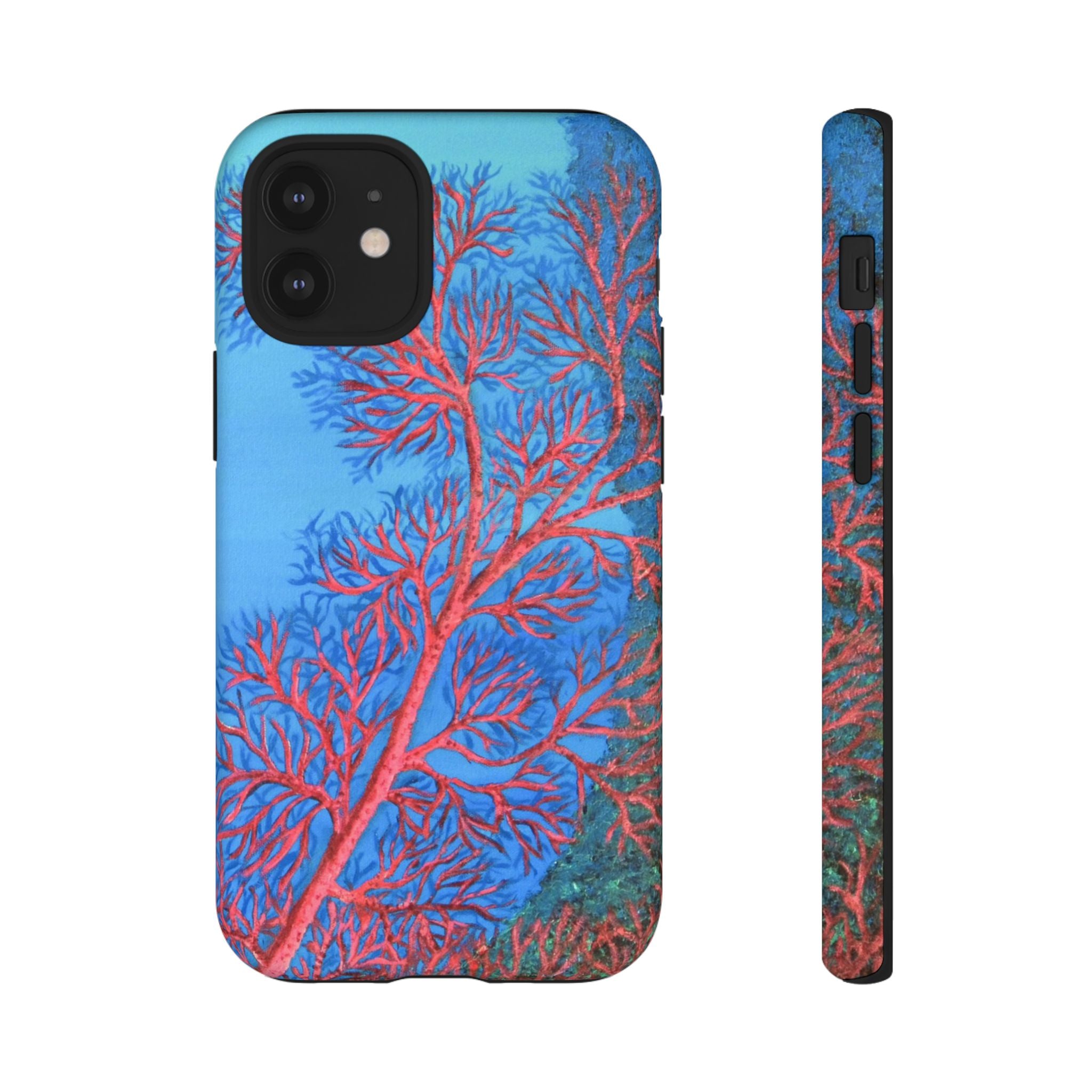 Coral Reef Phone Case — Vibrant Red Sea Fan on Ocean Blue Tough Case
