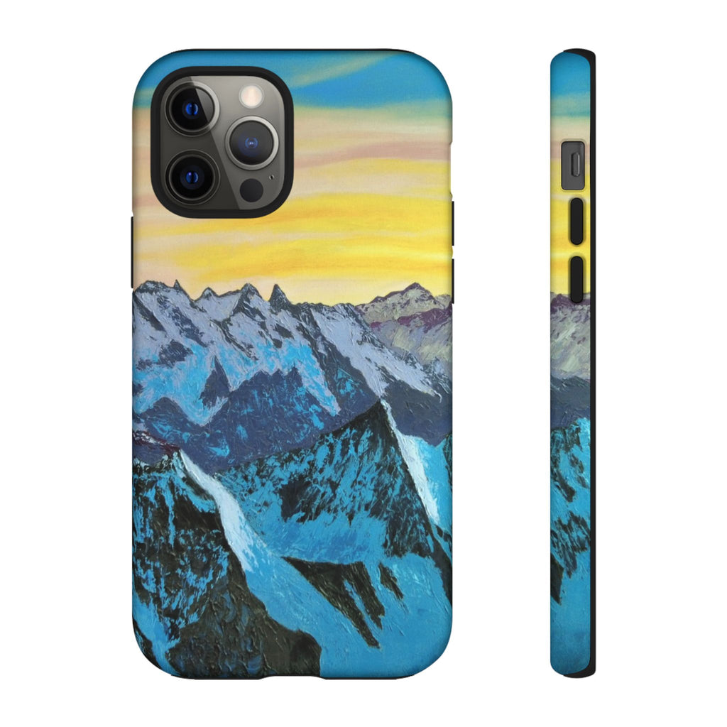 Mountain Sunset Phone Case — Protective Tough Case with Scenic Blue Peaks Design
