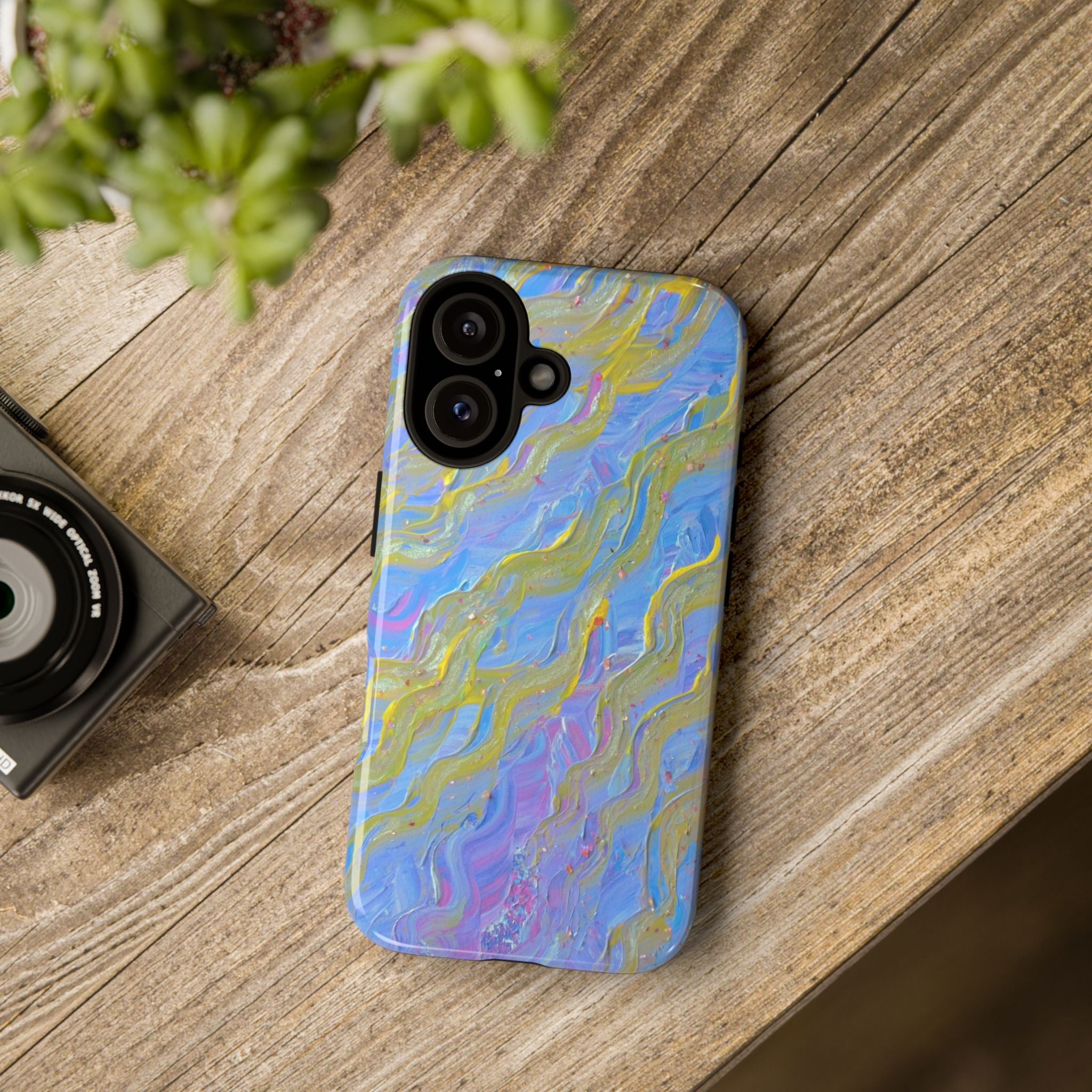 Pastel Marble Tough Phone Case — Blue & Gold Abstract Protective Cover