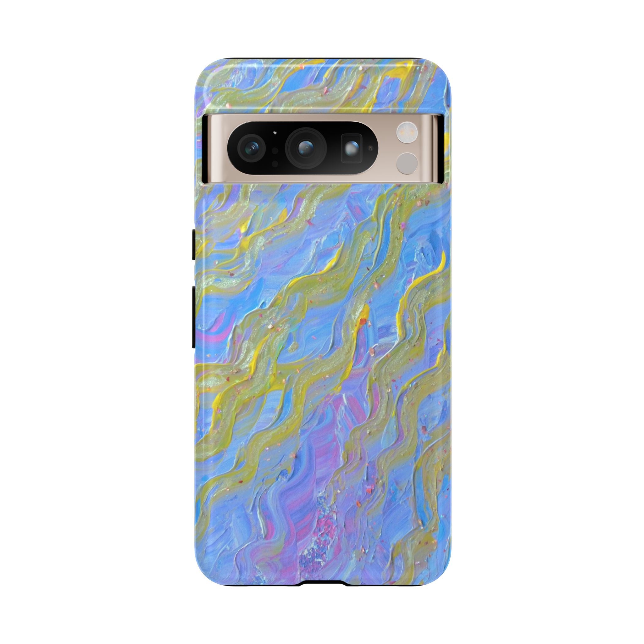 Pastel Marble Tough Phone Case — Blue & Gold Abstract Protective Cover