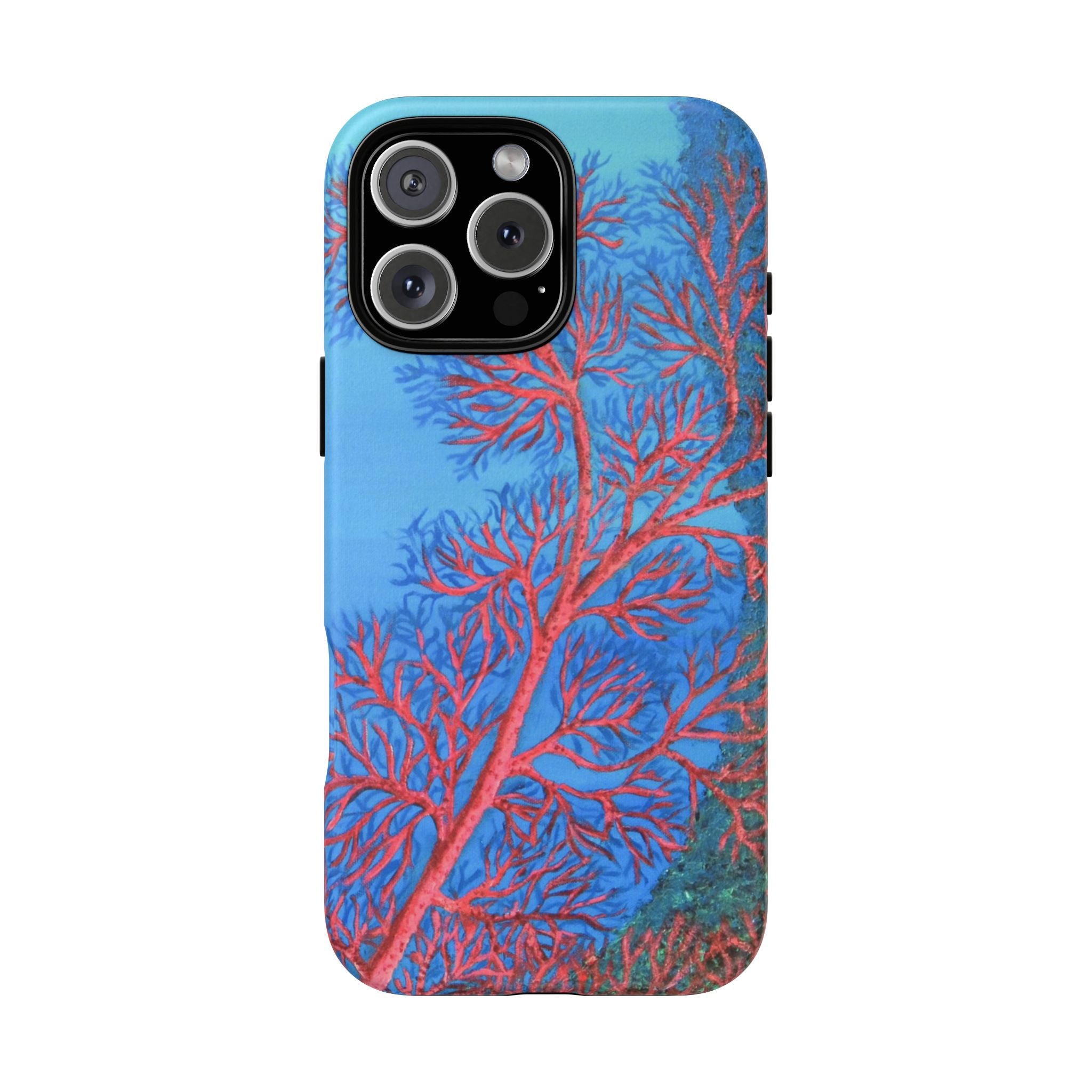 Coral Reef Phone Case — Vibrant Red Sea Fan on Ocean Blue Tough Case