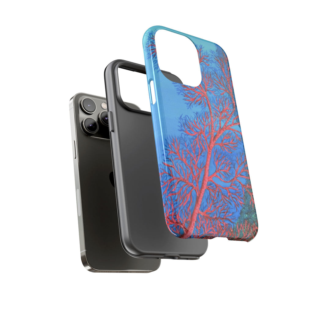 Coral Reef Phone Case — Vibrant Red Sea Fan on Ocean Blue Tough Case