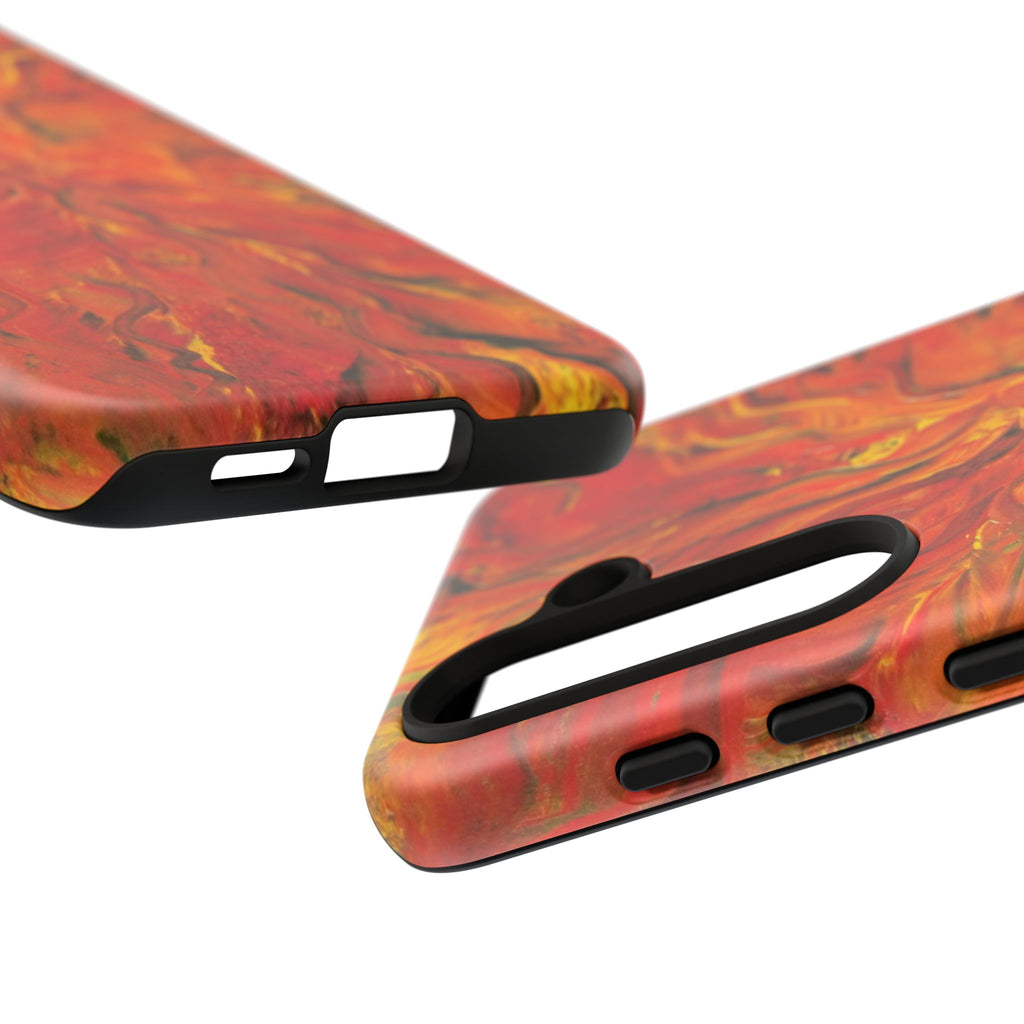 Flame Swirl Tough Phone Case — Abstract Red & Orange Art Protective Cover