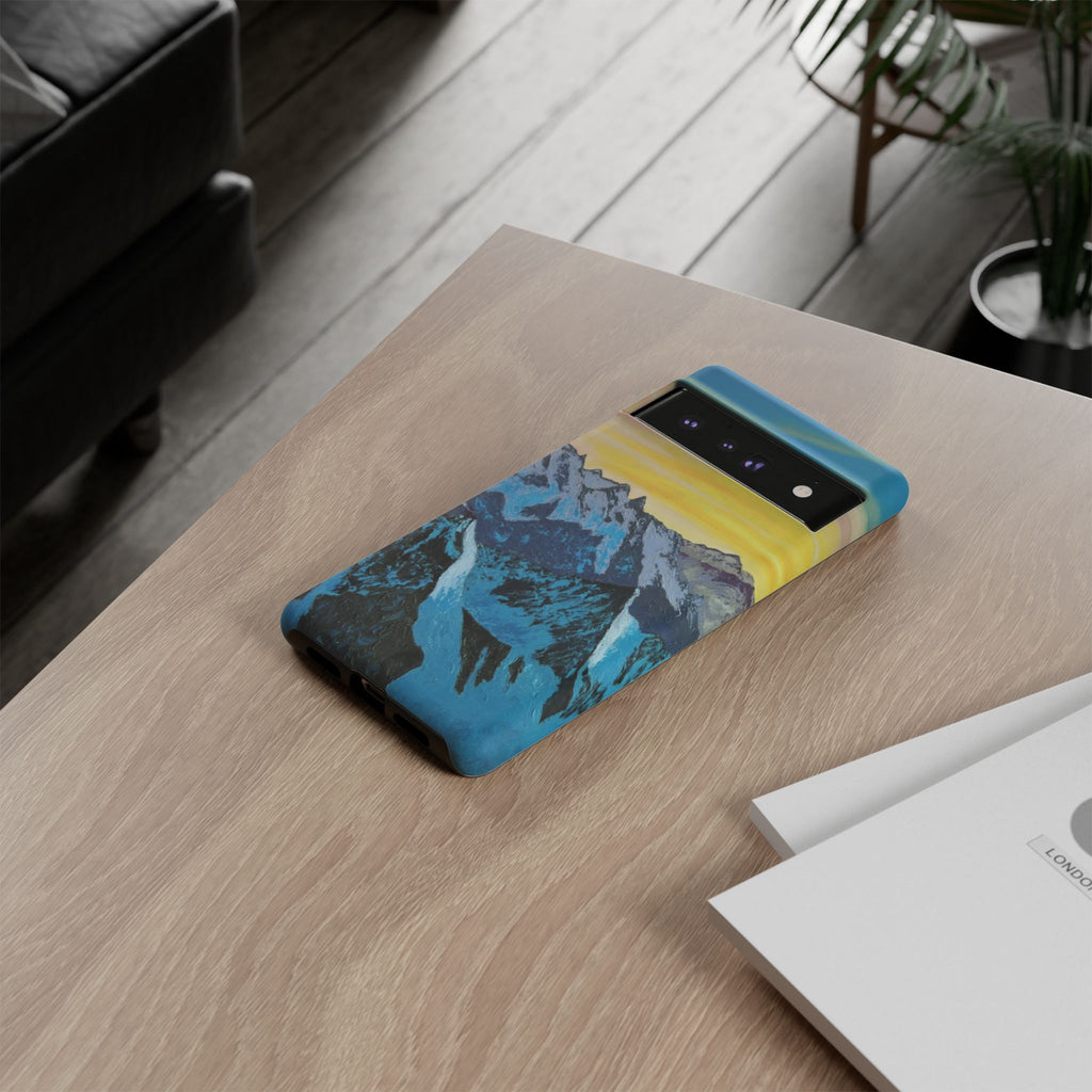 Mountain Sunset Phone Case — Protective Tough Case with Scenic Blue Peaks Design